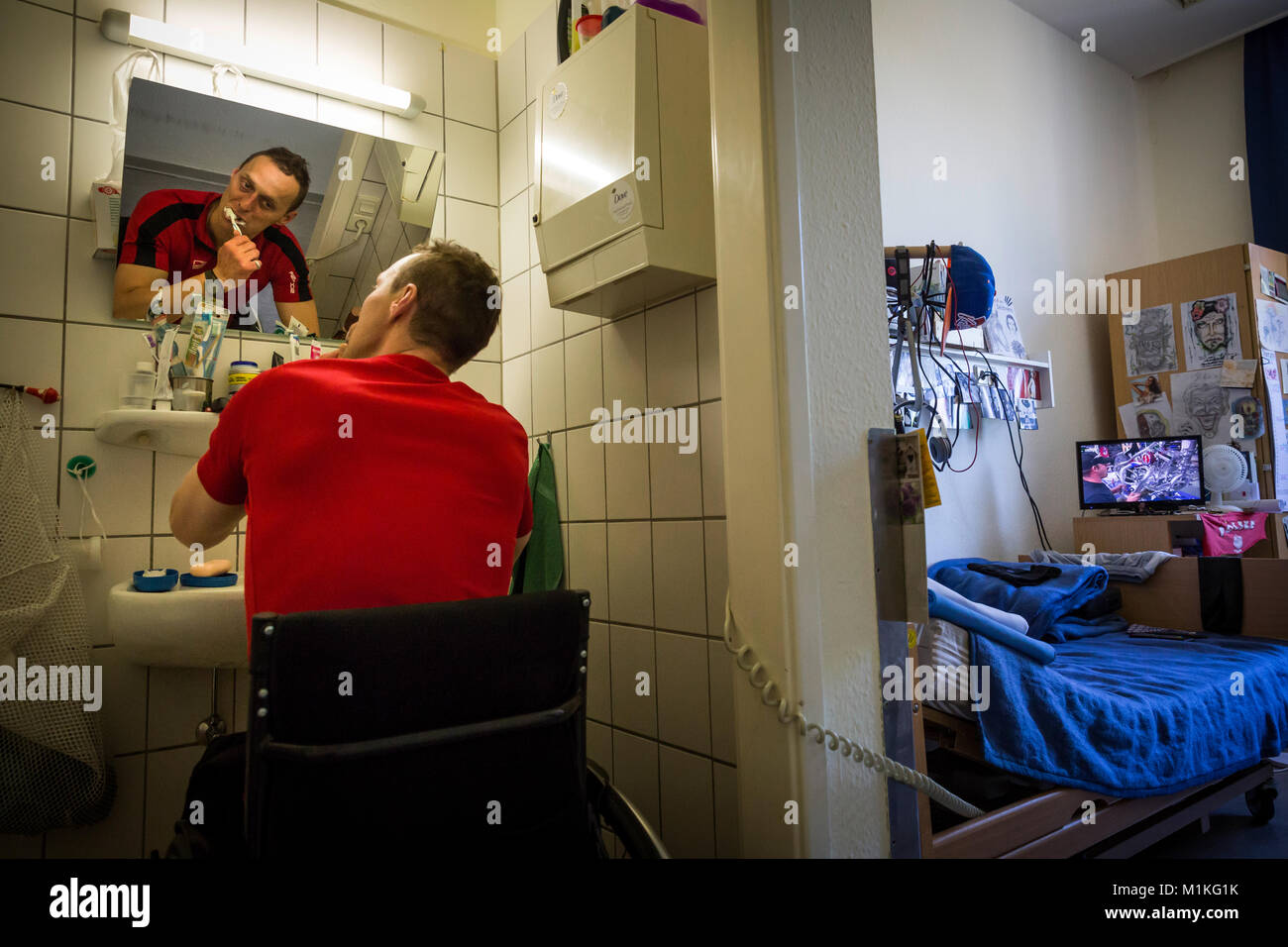 In the care department of the senior prison in Hövelhof the prisoners are looked after behind bars. Stock Photo