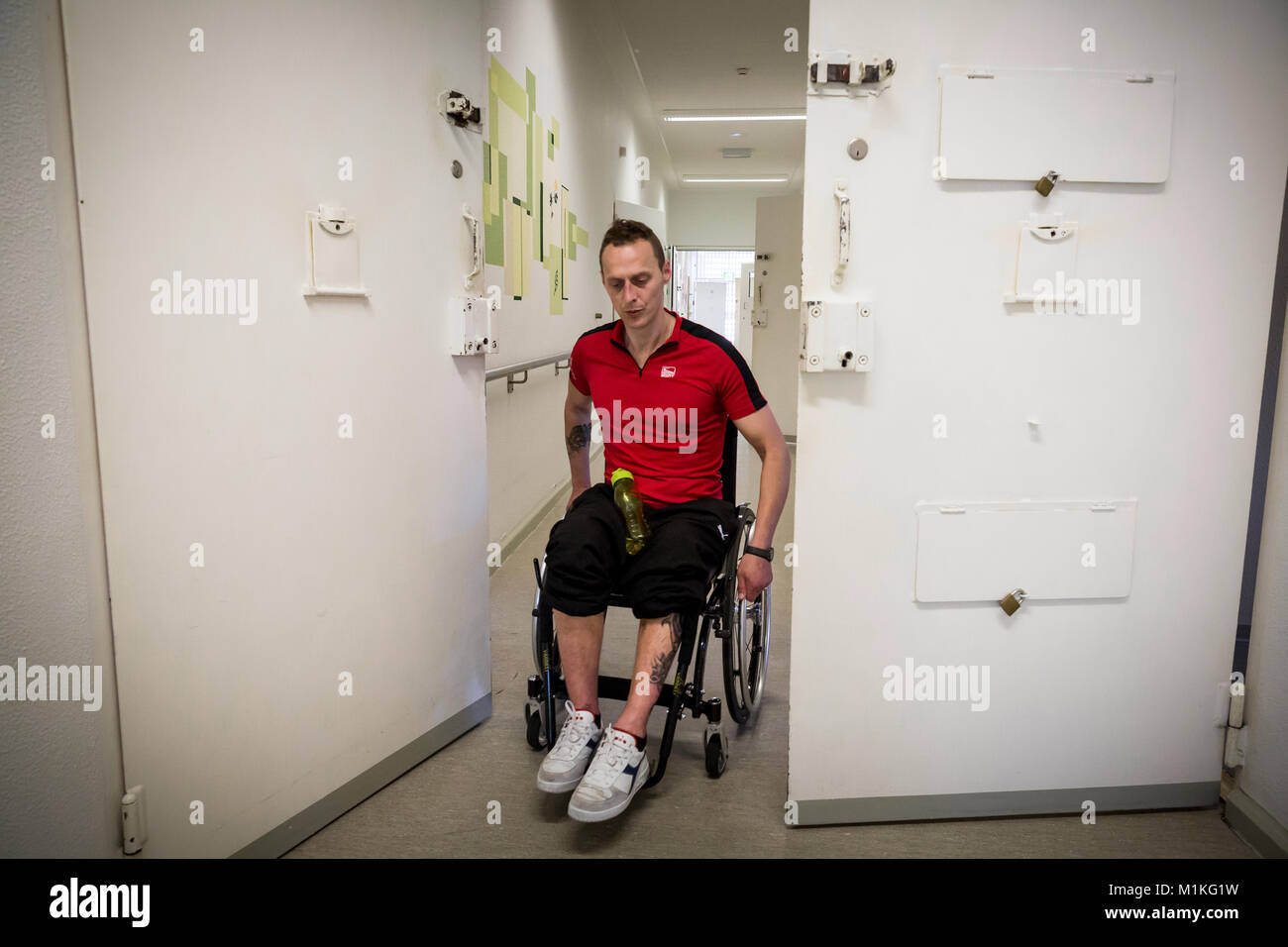 In the care department of the senior prison in Hövelhof the prisoners are looked after behind bars. Stock Photo