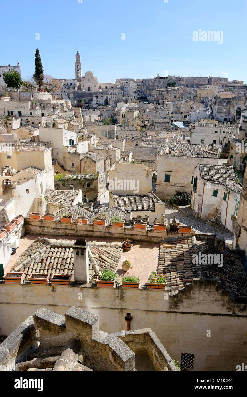 view of the town of matera taken from the central area of the town Stock Photo