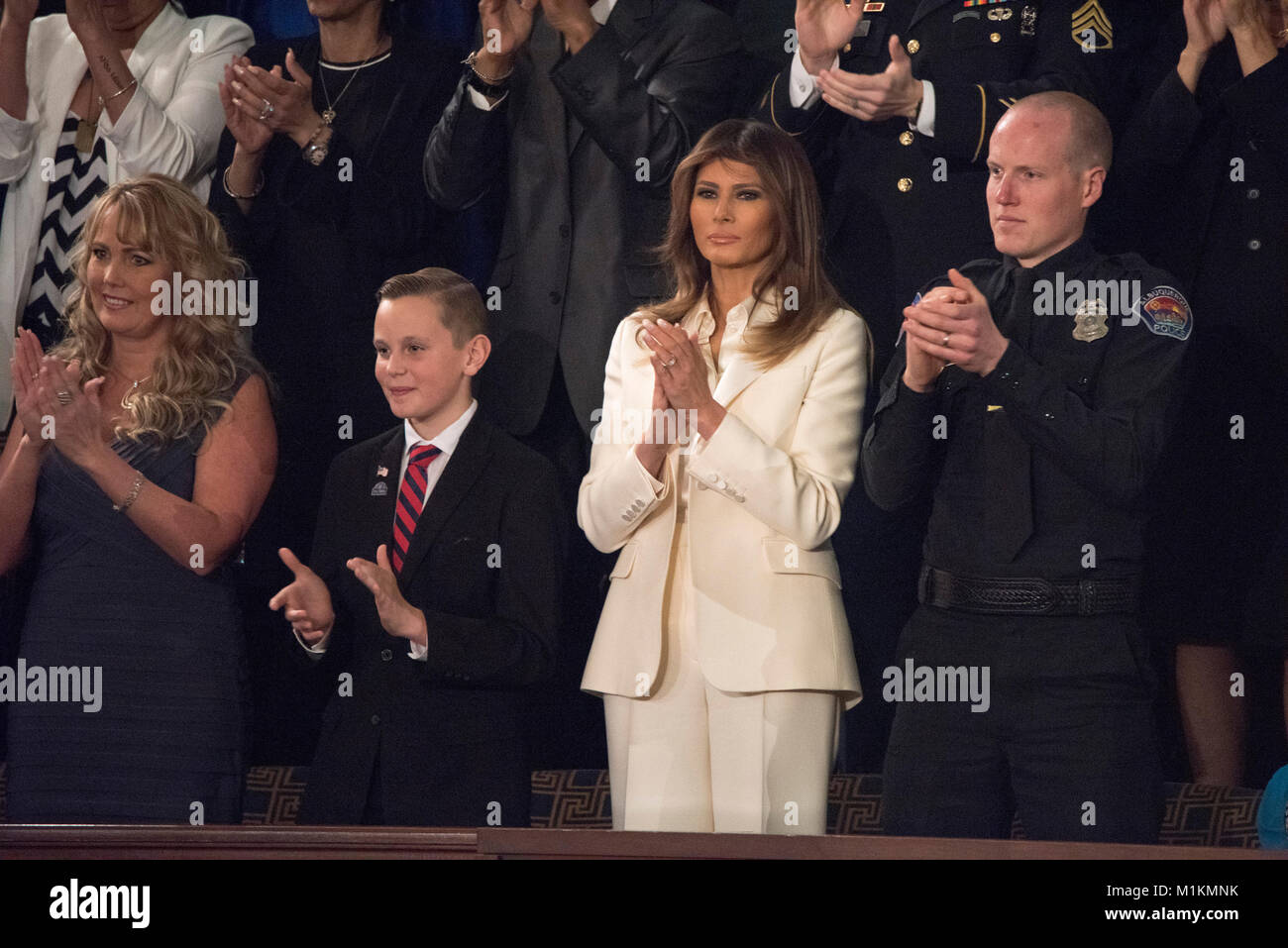 Washington, USA. 30th Jan, 2018. President Donald J Trump gives his first State of the Union to both Houses of Congress in Washington DC. First Lady Melania Trump attended the speech. Credit: Patsy Lynch/Alamy Live News Stock Photo