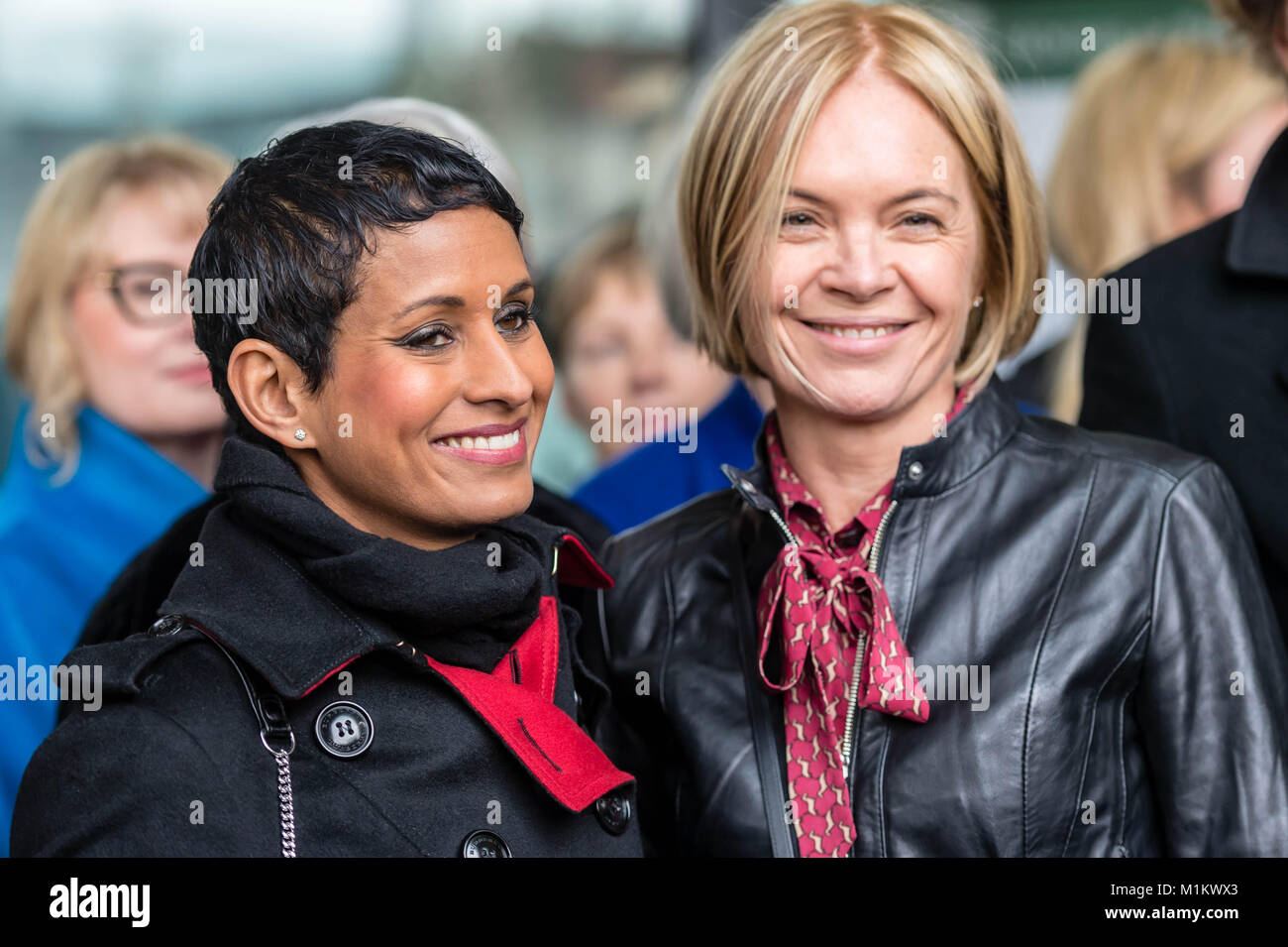 London, UK. 31st January 2018.  Female BBC presenters and staff arrive at the Select committee hearing on S BBC pay.  Pictured Mariella Frostrup, BBC news presenter, center and Naga Munchetty (left)  Credit Ian Davidson/Alamy Live News Stock Photo