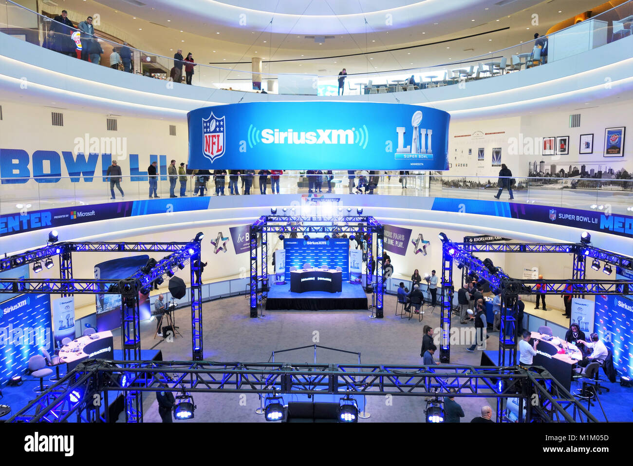 Minneapolis, Minnesota, USA. 31st January, 2018. Sirius XM radio set up at  Mall of America in Minneapolis for Super Bowl 2018 coverage. Copyright:  Gina Kelly/Alamy Live News Stock Photo - Alamy