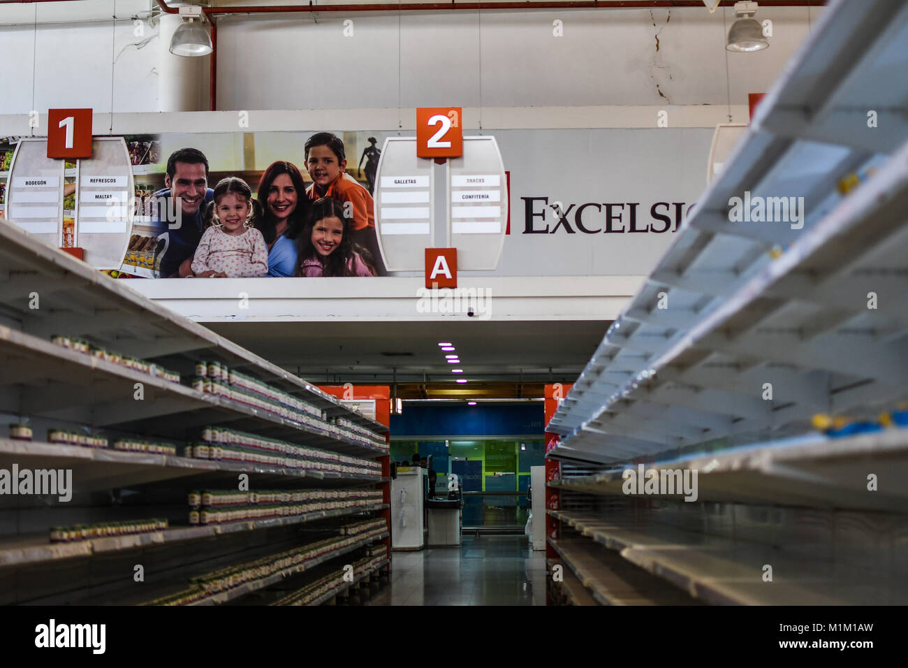 Caracas, Miranda, Venezuela. 31st Jan, 2018. Empty shelves seen at a