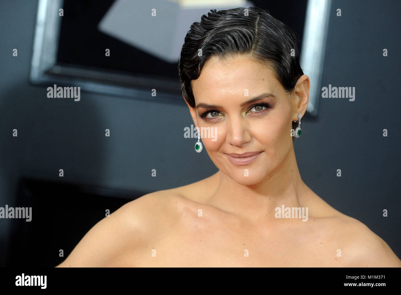 Katie Holmes attends the 60th Annual Grammy Awards 2018 at Madison Square Garden on January 28, 2018 in New York City. Stock Photo