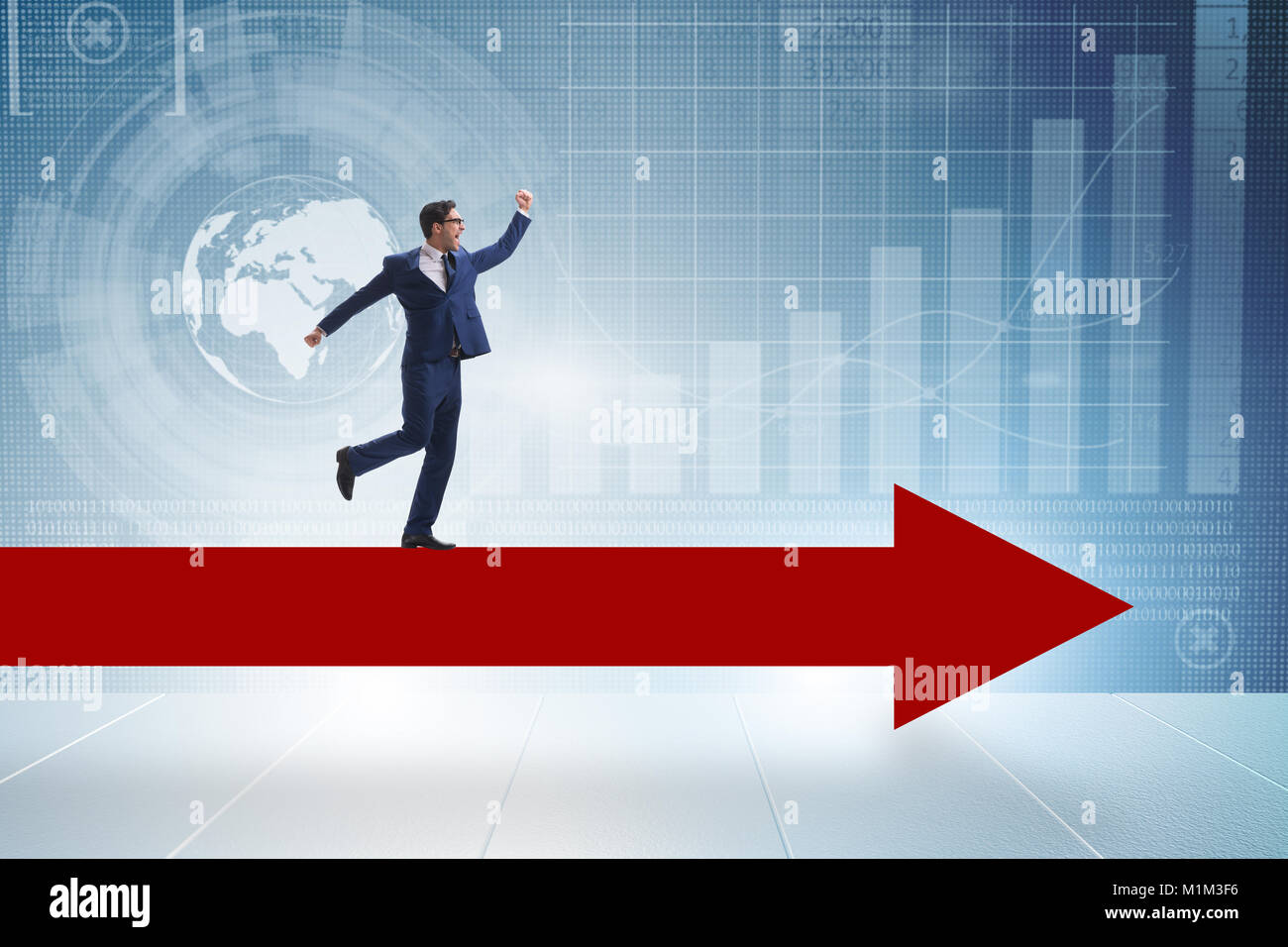 Businessman walking on arrow in business concept Stock Photo - Alamy