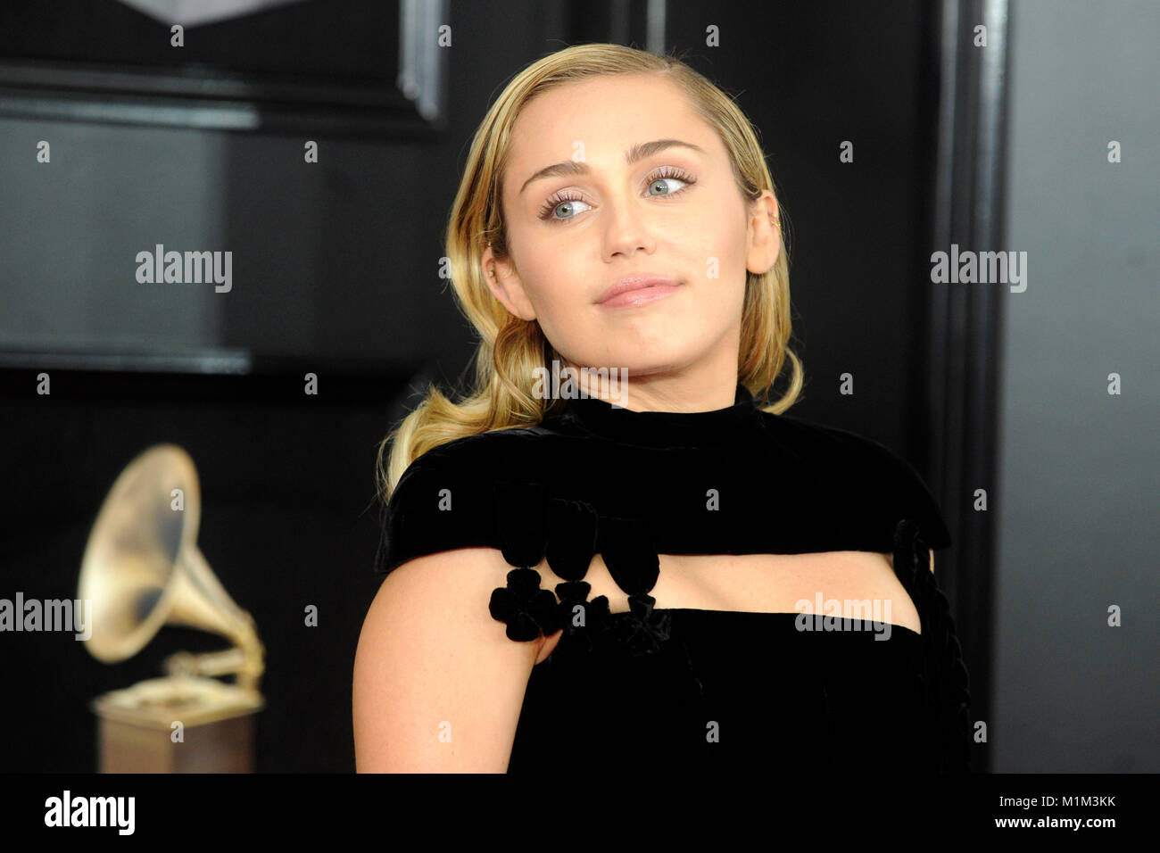 Miley Cyrus attends the 60th Annual Grammy Awards 2018 at Madison Square Garden on January 28, 2018 in New York City. Stock Photo