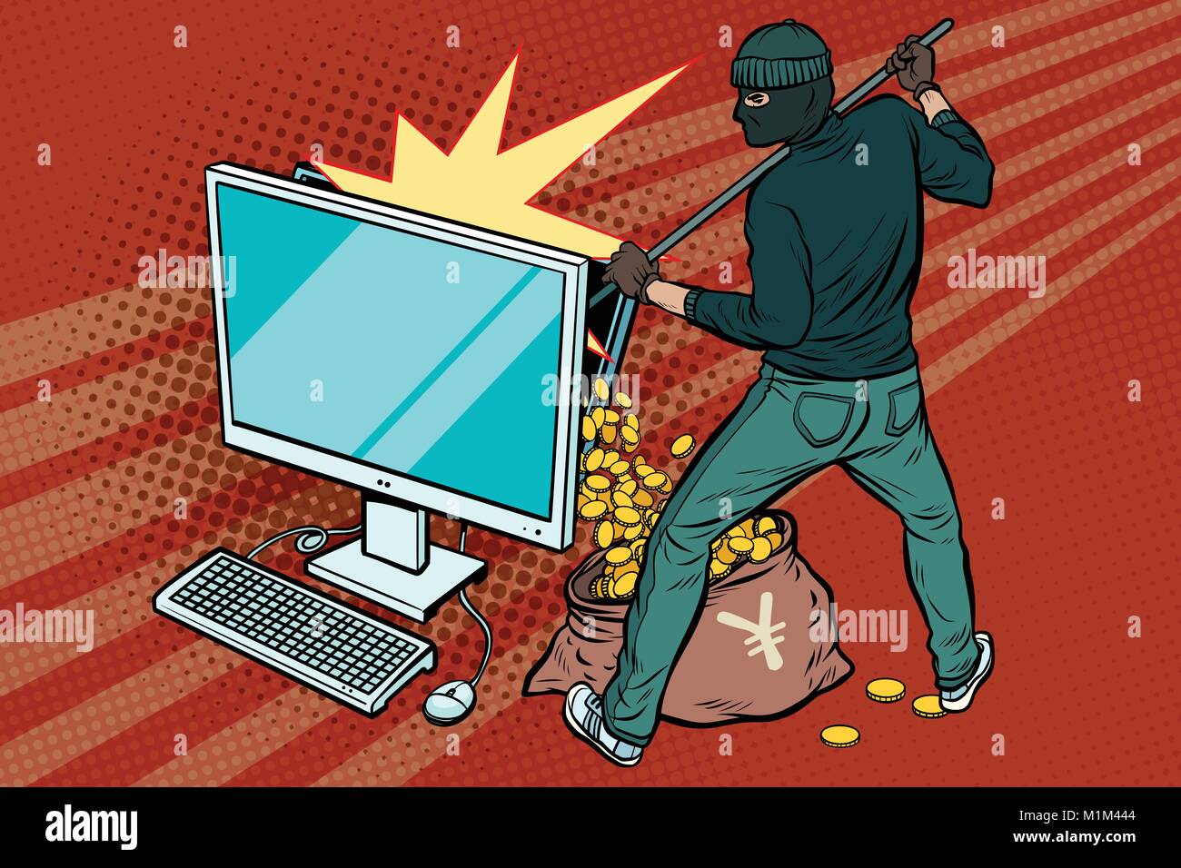 Online hacker steals yen money from computer Stock Vector