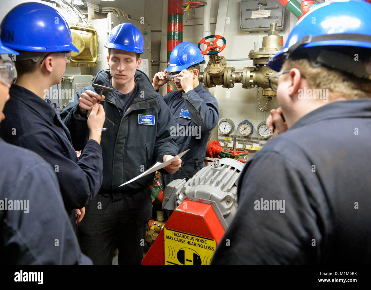 YOKOSUKA, Japan (Jan. 30, 2018) - Sailors attached to the U.S. 7th Fleet flagship USS Blue Ridge (LCC 19) participate in damage control training during the ship's first main space fire drill since coming out of dry dock. Blue Ridge is in an extensive maintenance period in order to modernize the ship to continue to serve as a robust communications platform in the U.S. 7th Fleet area of operations. (U.S. Navy Stock Photo