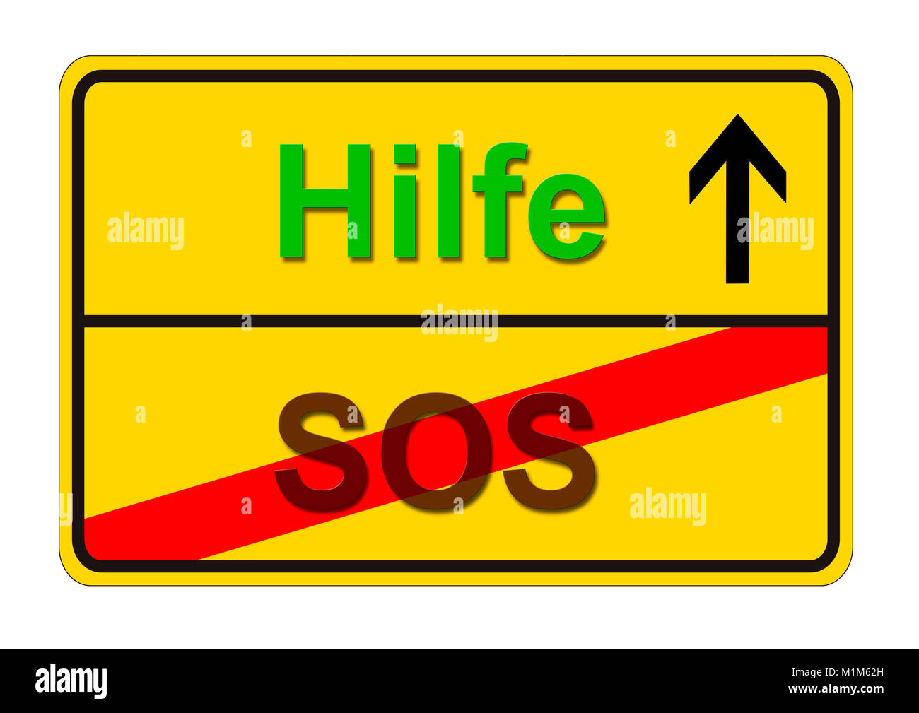 Ortsschild zeigt den Weg von SOS zur Hilfe Stock Photo