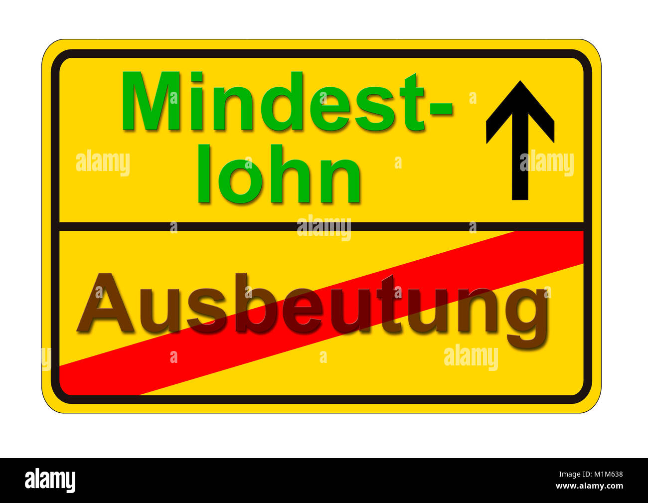 Ortsschild zeigt den Weg von Ausbeutung zum Mindestlohn Stock Photo