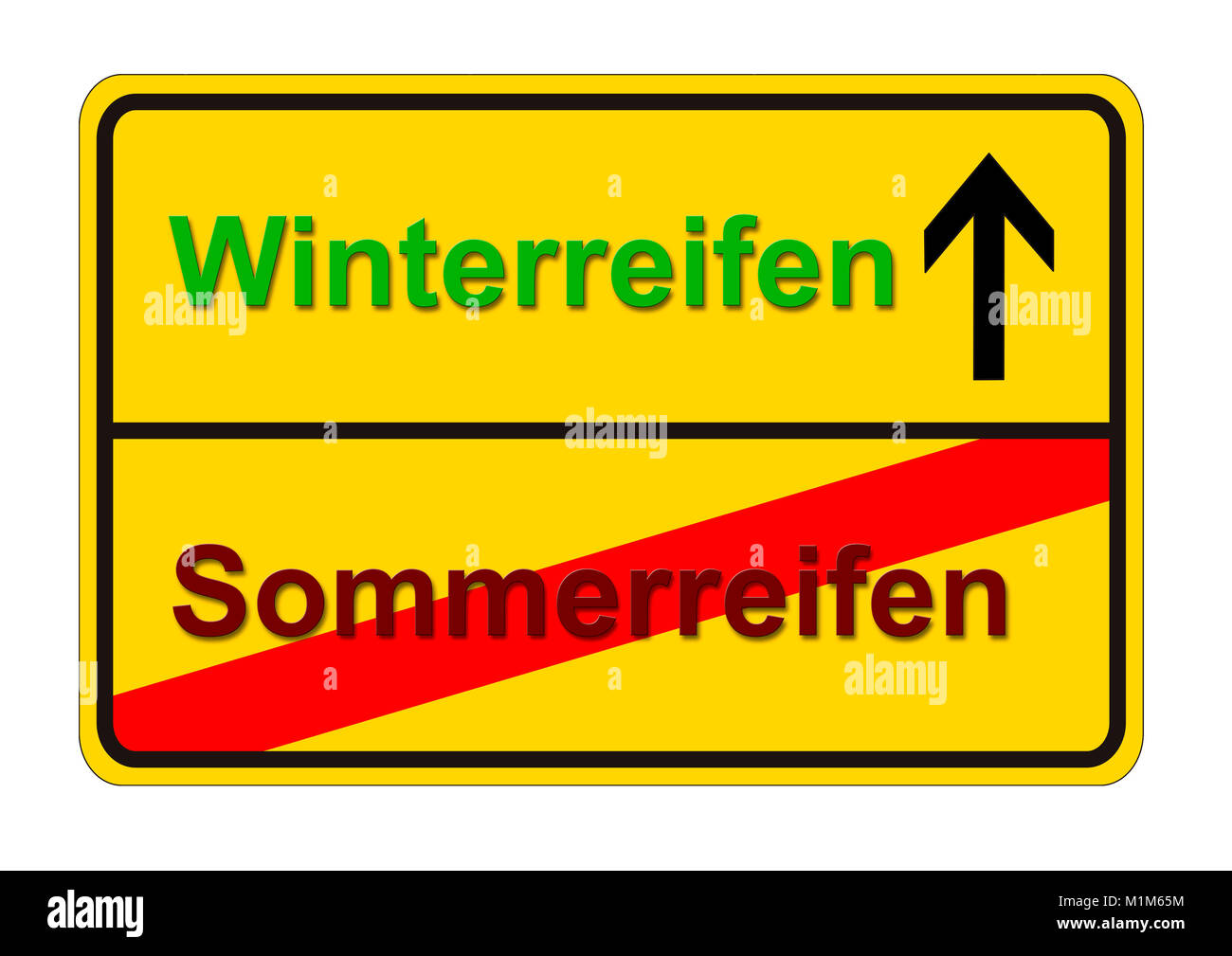 Ortsschild zeigt den Weg von Sommerreifen zu Winterreifen Stock Photo