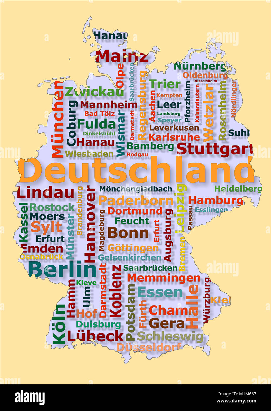 Deutschland Karte mit großen Städten Stock Photo