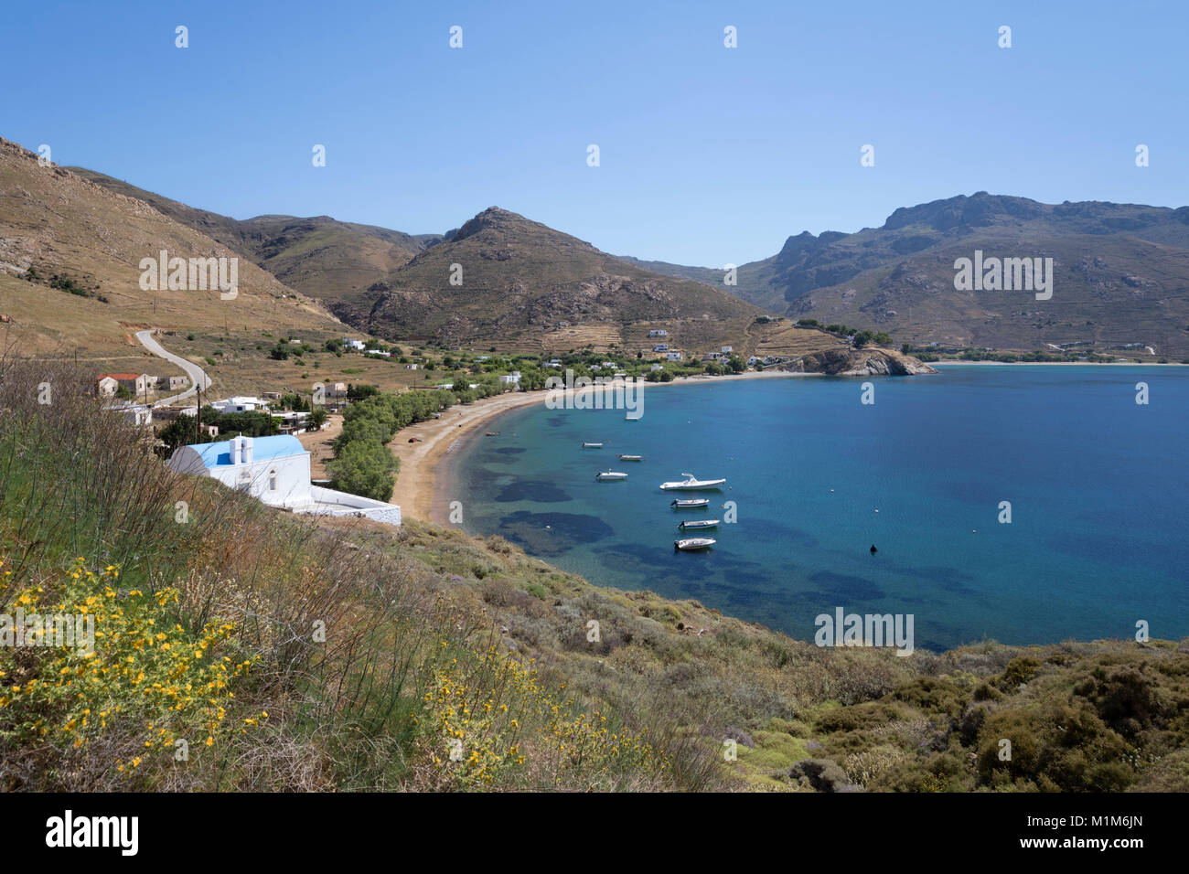 View over Koutalas bay on island's south east coast, Serifos, Cyclades, Aegean Sea, Greek Islands, Greece, Europe Stock Photo