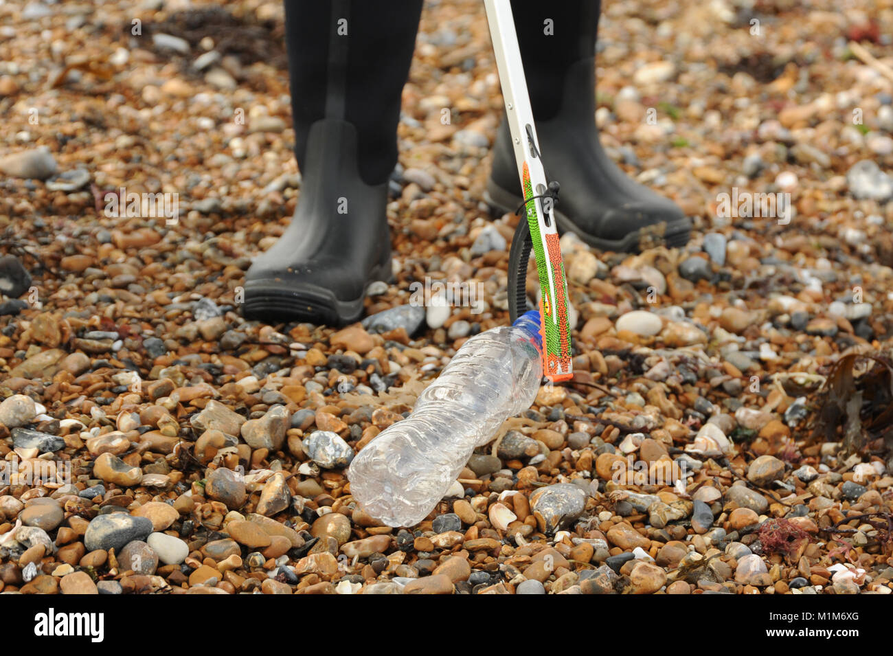 picking up litter on the beach Stock Photo Alamy