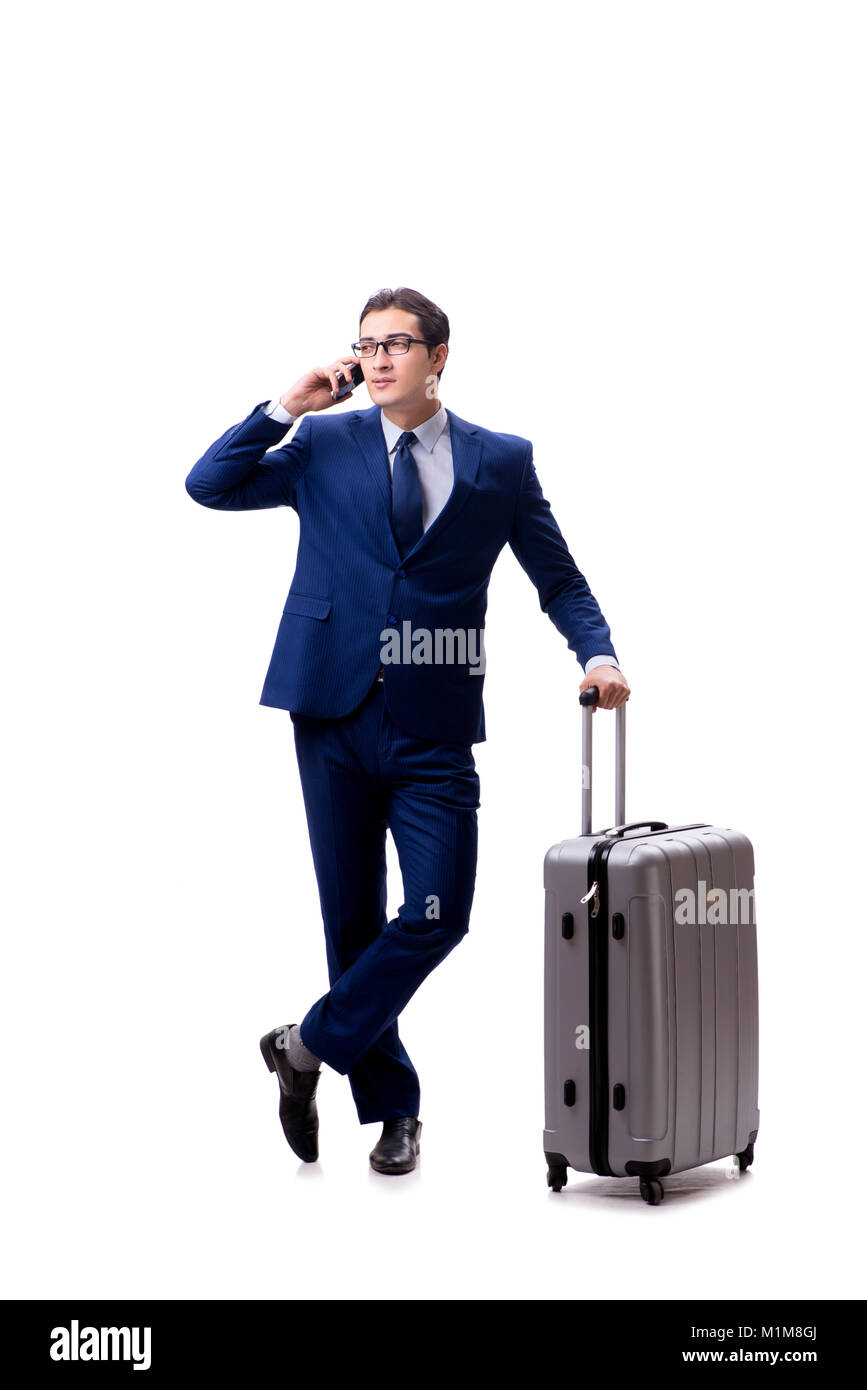 Young businessman with suitcase isolated on white background Stock ...
