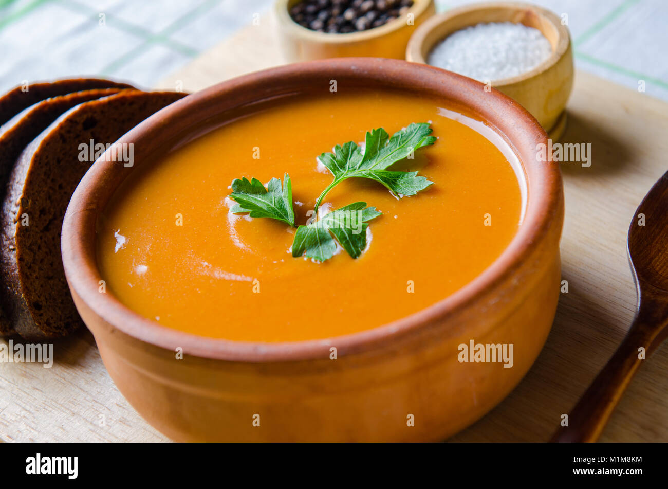 Tomato soup prepared in traditional italian style Stock Photo - Alamy