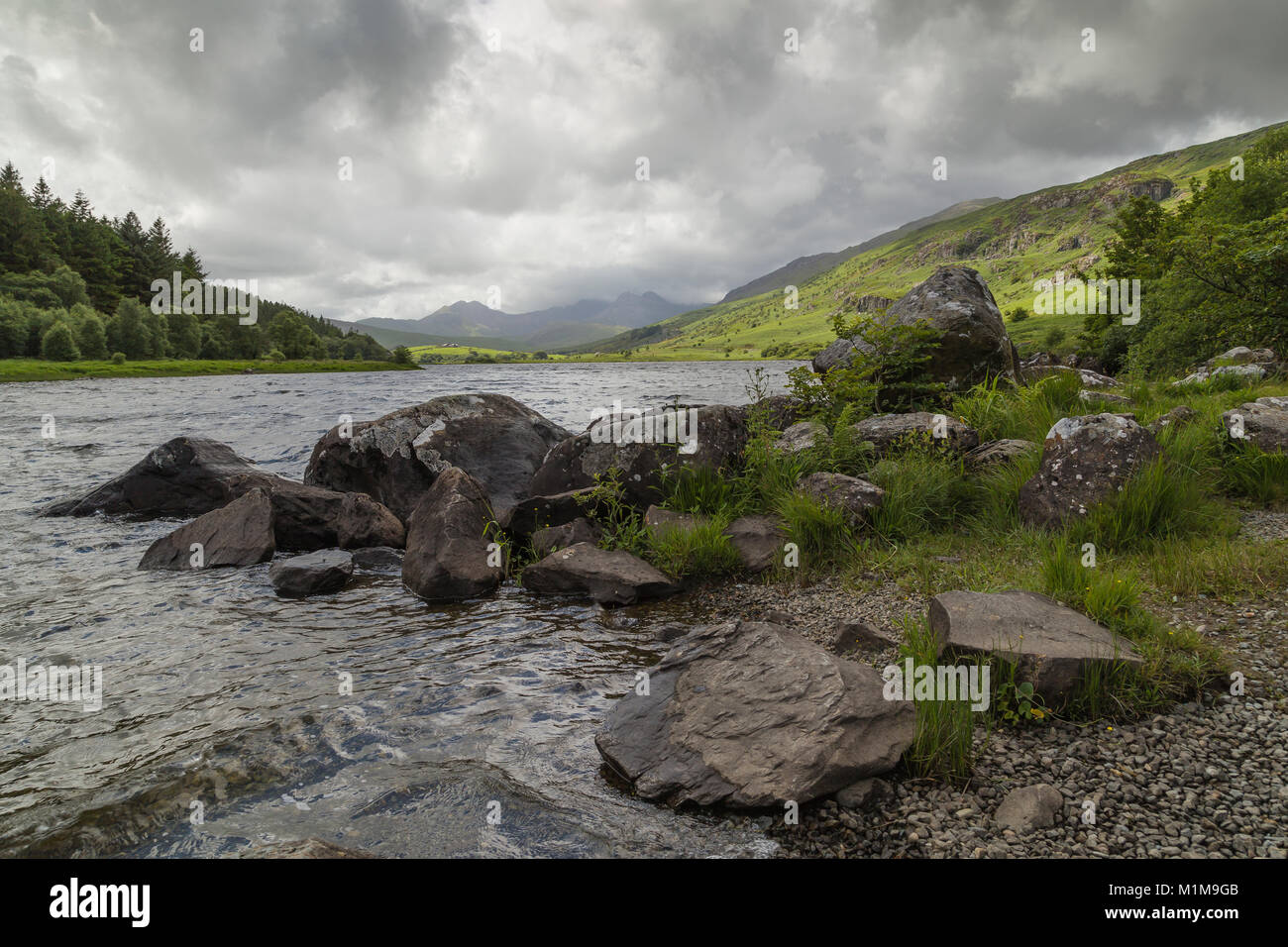 An image of Llynnau Mymbry a Welsh lake situated in the Snowdonia area of North West Wales, UK Stock Photo