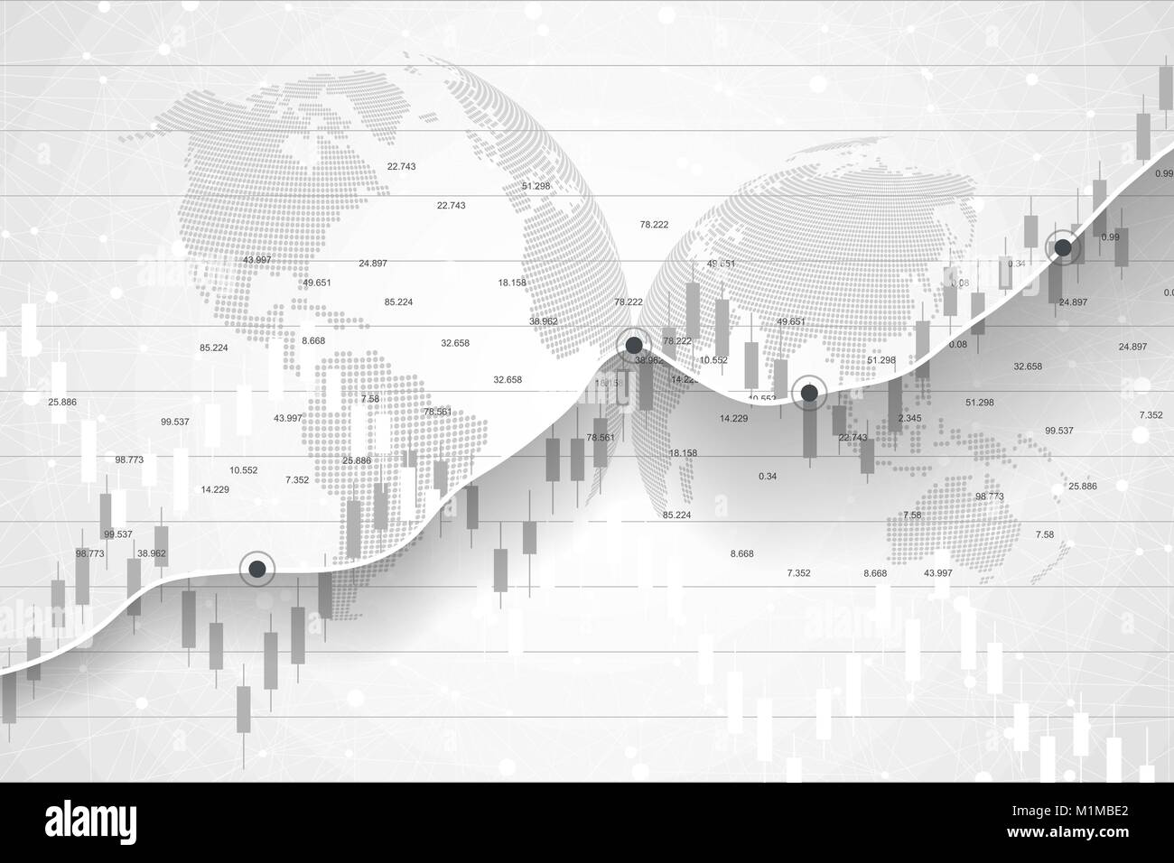 Stock market and exchange. Candle stick graph chart of stock market investment trading. Stock market data. Bullish point, Trend of graph. Vector illustration. Stock Vector
