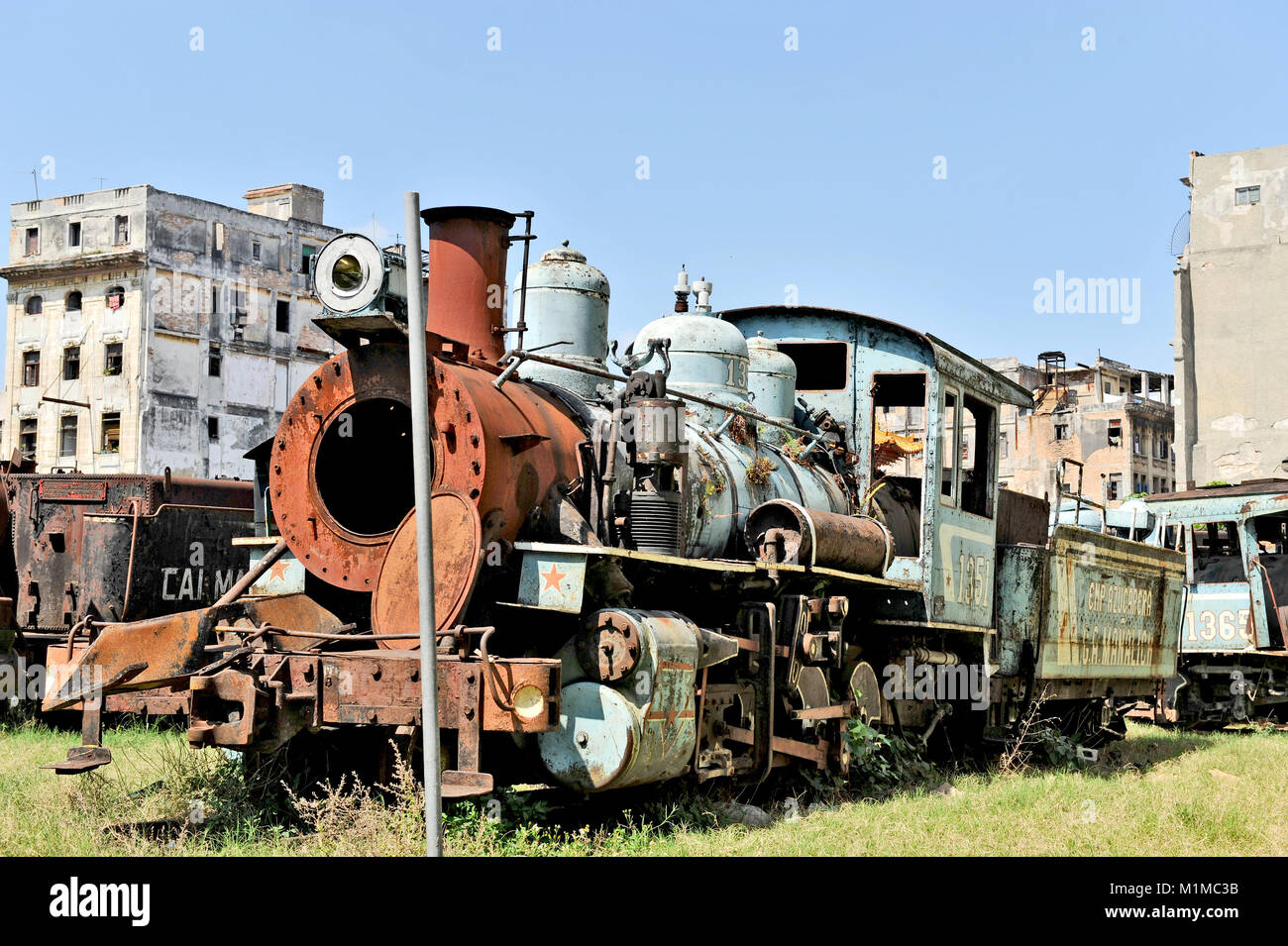 HAVANA, CUBA, MAY 9, 2009. A fied full of abandoned old locomotives in Havana, Cuba, on May 9th, 2009. Stock Photo