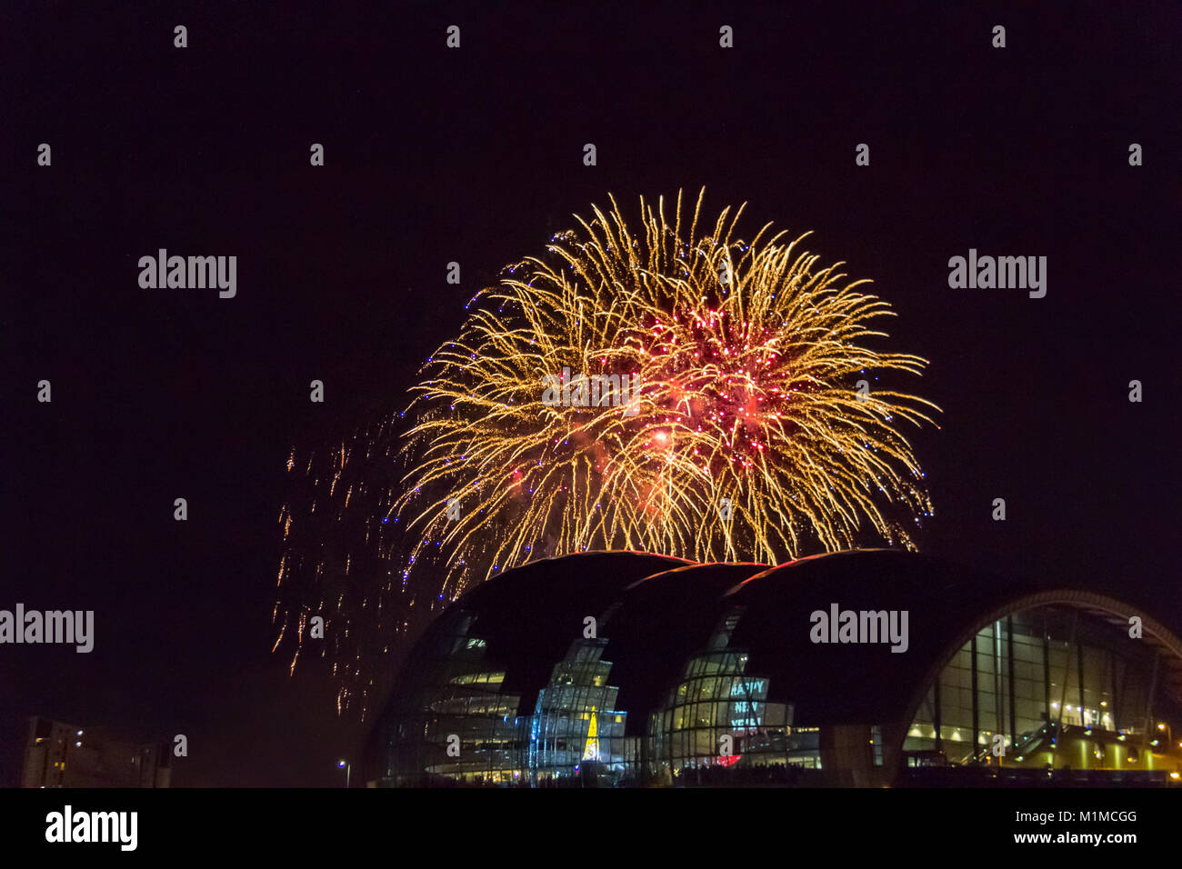 Newcastle, England December 31, 2017 Fireworks at Newcastle Quayside