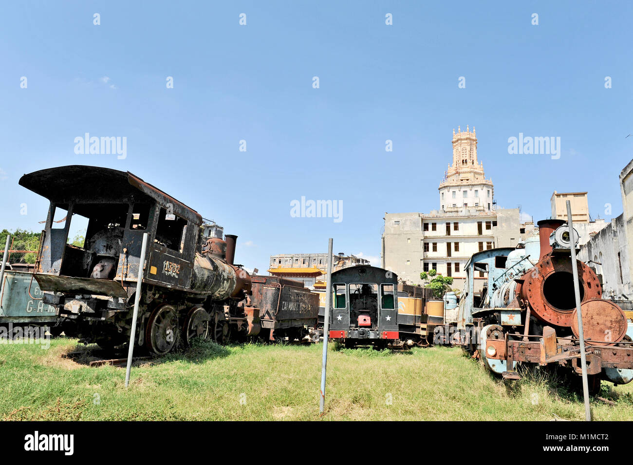 HAVANA, CUBA, MAY 9, 2009. A fied full of abandoned old locomotives in Havana, Cuba, on May 9th, 2009. Stock Photo
