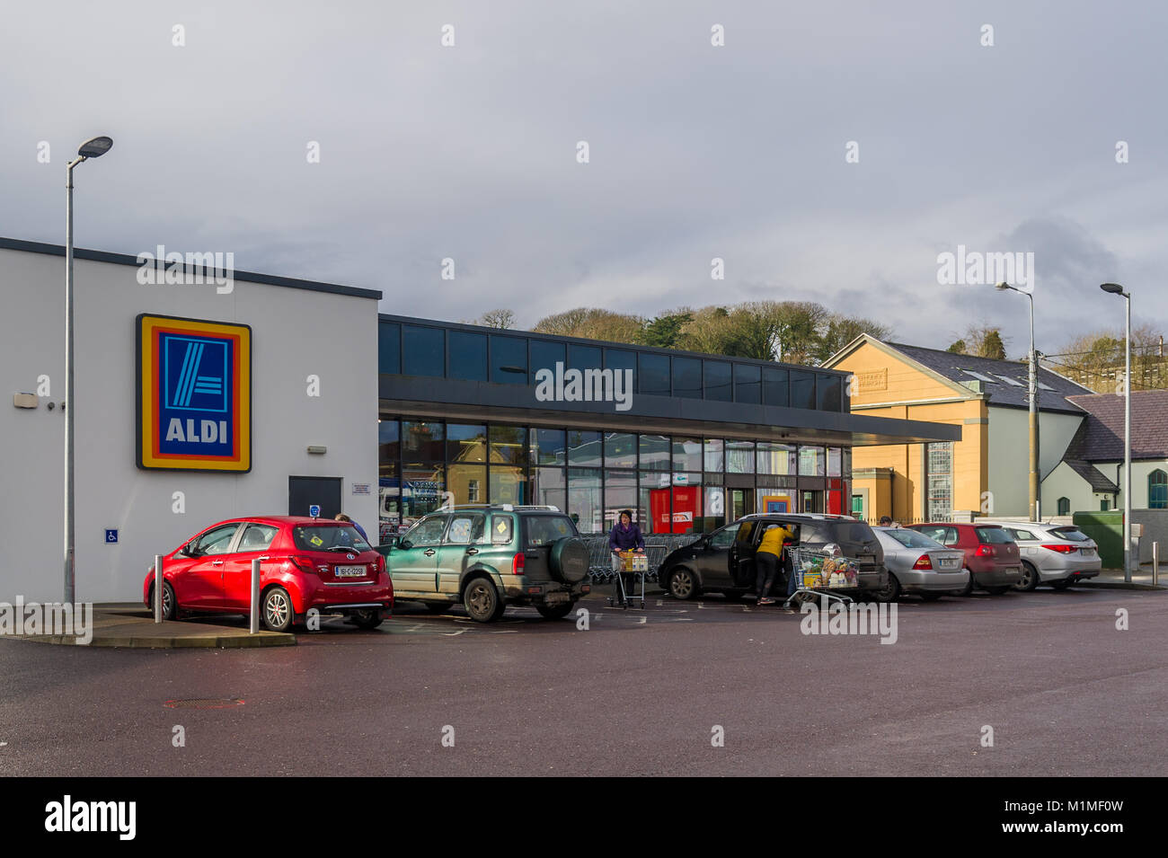Aldi discount supermarket in Dunmanway, County Cork, Ireland with copy space. Stock Photo