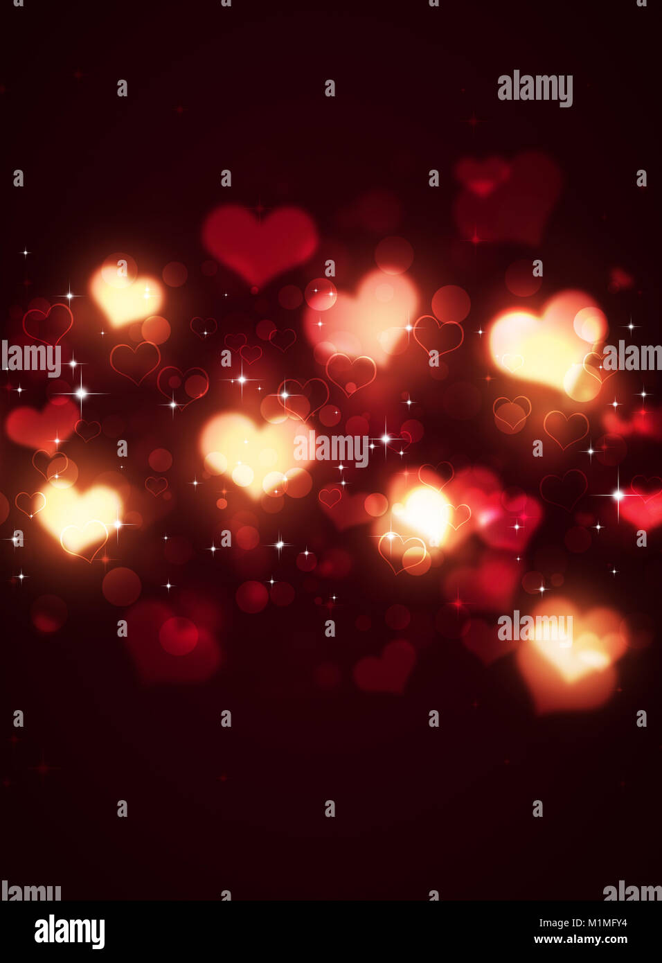 valentine holiday background with blurry heart shape lights Stock Photo