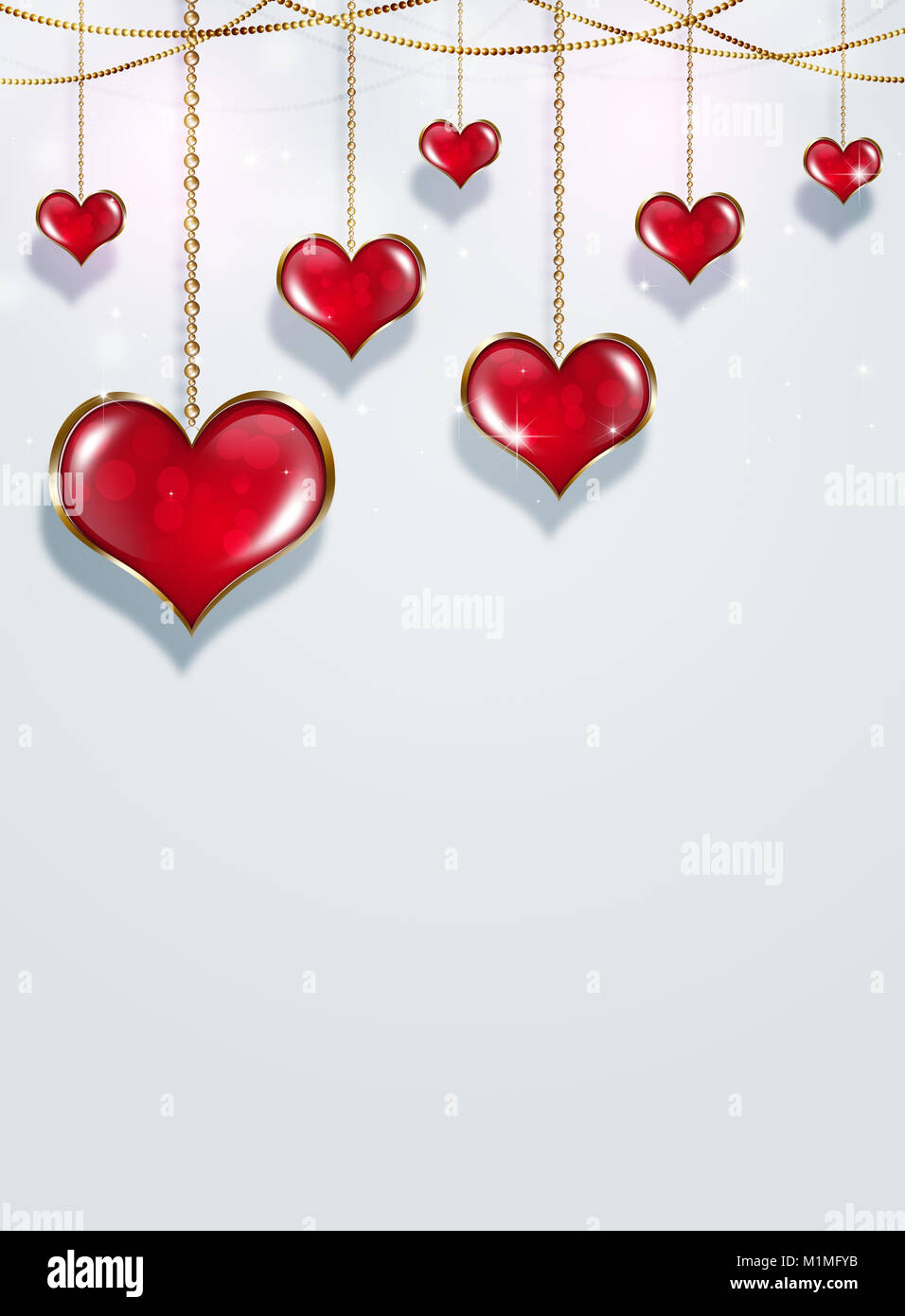 valentine holiday bright background with red hearts and lights Stock Photo