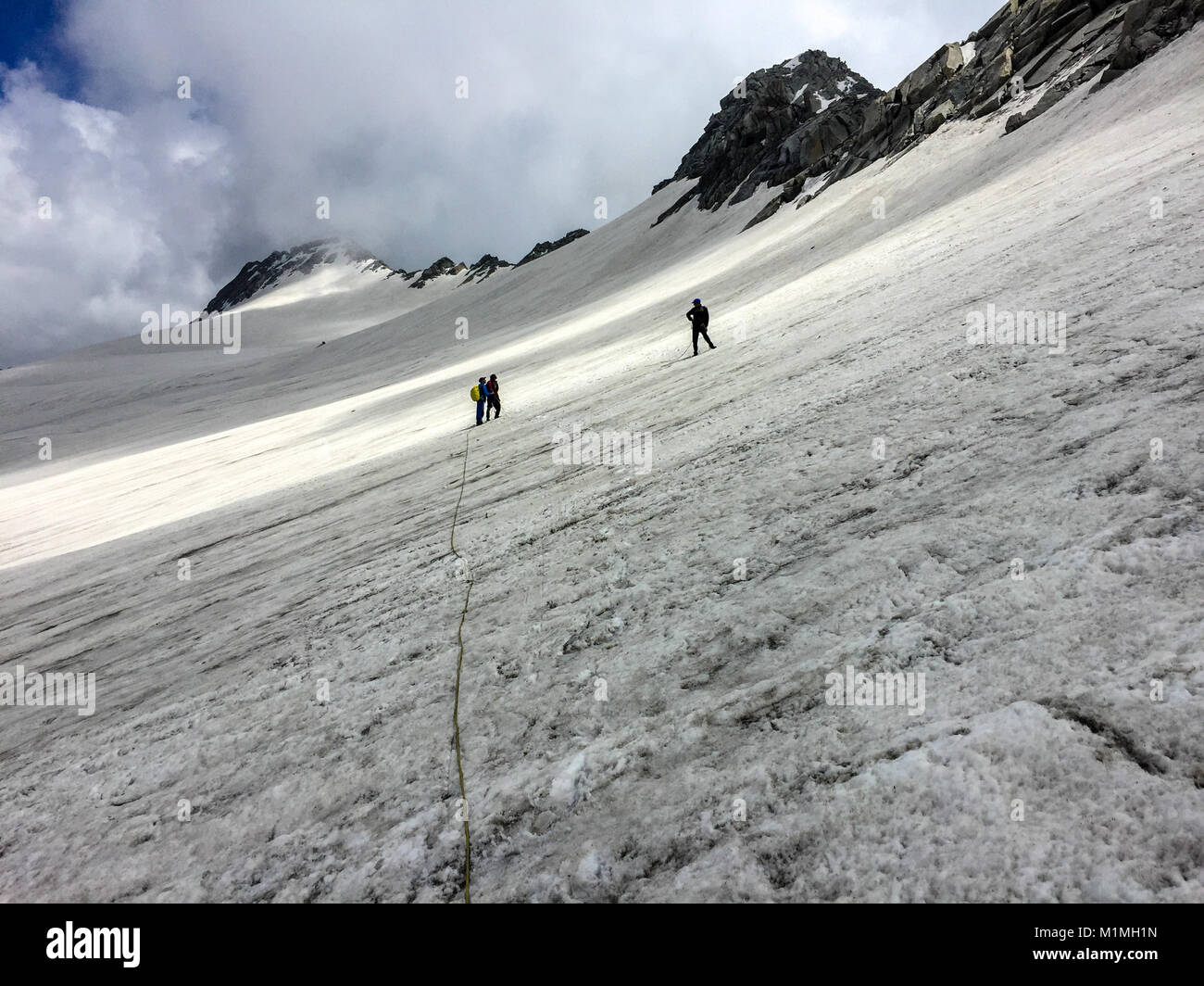 Crossing snow patch during the trek on Himalayas Stock Photo - Alamy