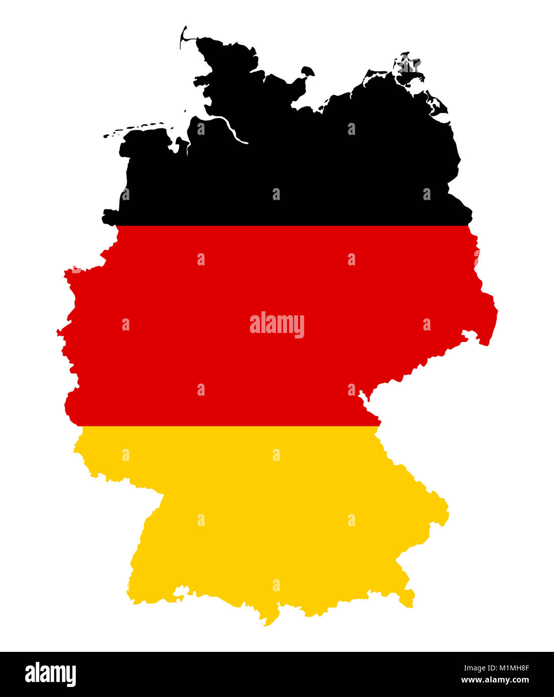 Federal Republic of Germany. Flag in silhouette of the country. Landmass and borders as outline. Colors of the nation. Black, red and yellow stripes. Stock Photo
