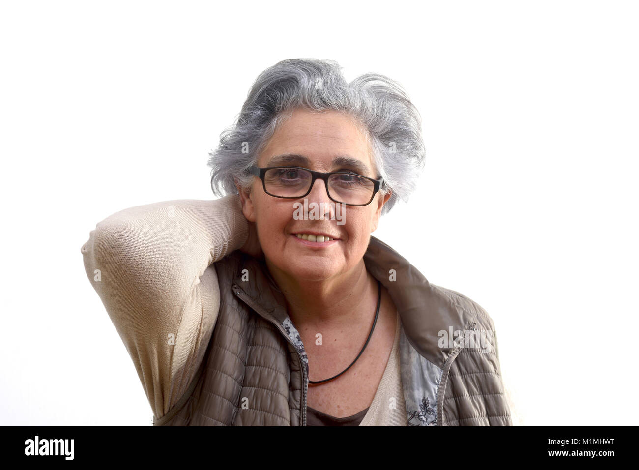 portrait of a senior woman on white background Stock Photo - Alamy