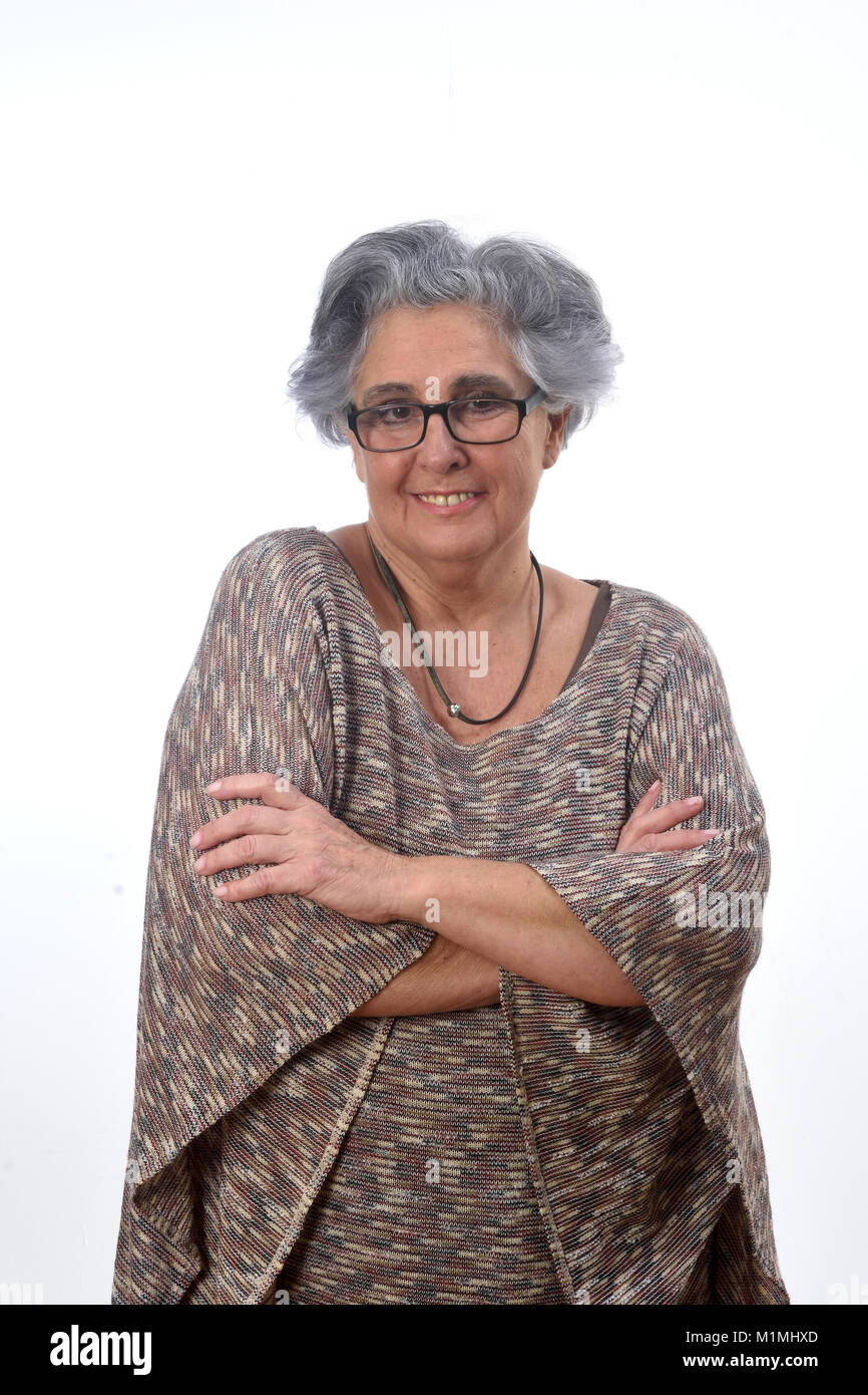 portrait of a senior woman on white background Stock Photo - Alamy
