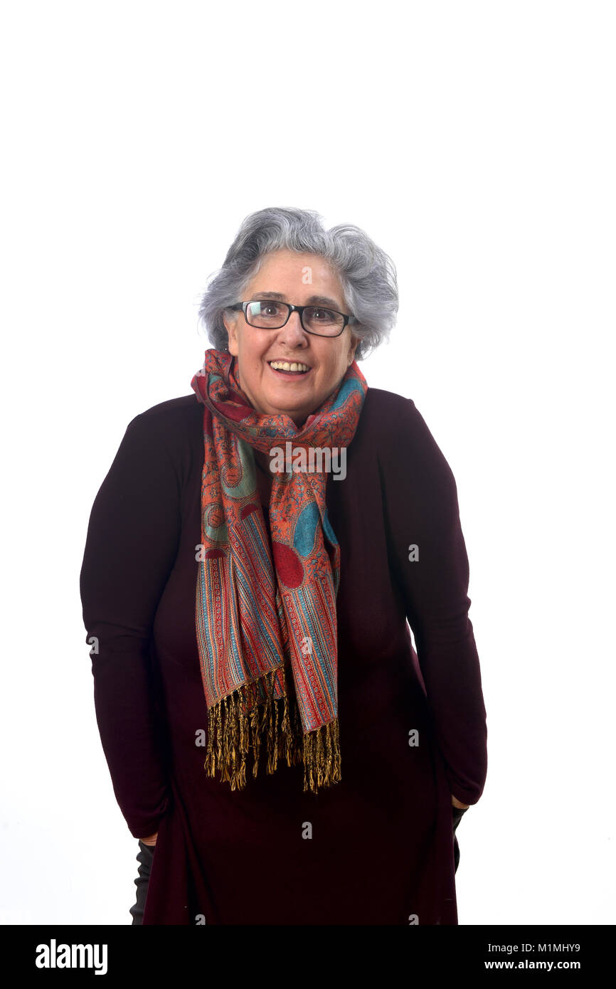 portrait of a senior woman on white background Stock Photo - Alamy