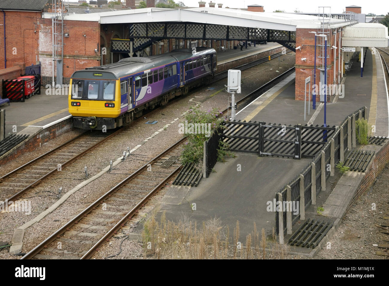Northern Rail class 142 diesel multiple unit arriving at Grimsby Town station, UK. Stock Photo