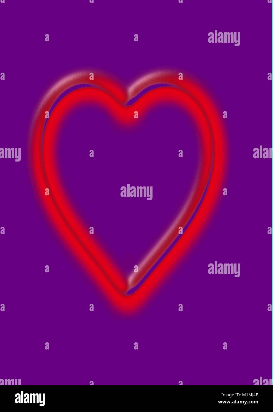 Single Red Glowing Heart On Purple Background Stock Vector