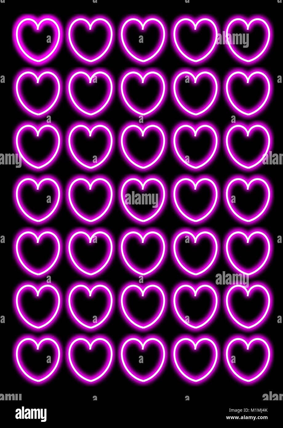 Bright Pink Neon Hearts On Plain Black Background Stock Vector Image & Art  - Alamy
