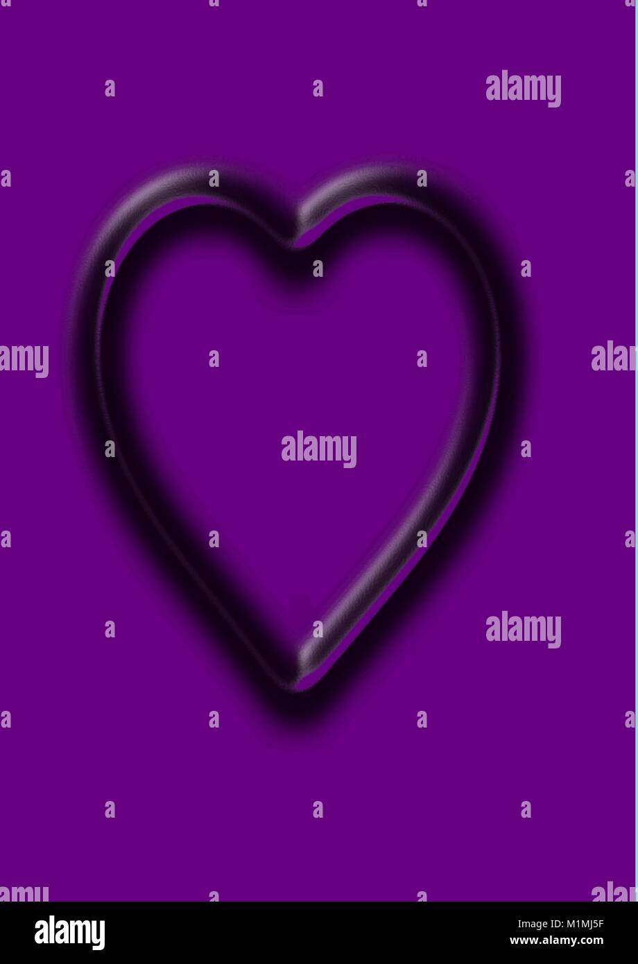 Black Heart Outline On Purple Background Stock Vector