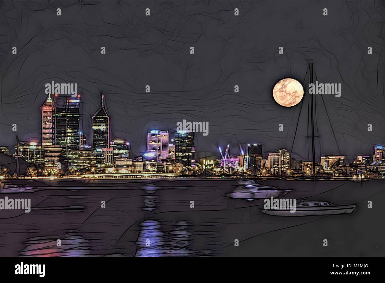 Full moon over city, Perth, Western Australia, Australia Stock Photo Alamy