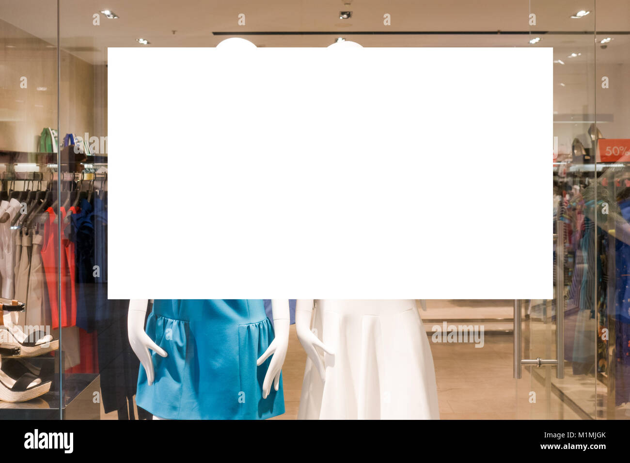 Download Mock Up Large Blank Banner In The Showcase Of Clothing Store In Stock Photo Alamy PSD Mockup Templates