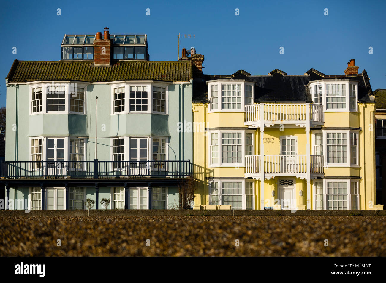 Colourful Houses Overlooking The Sea Front At Aldeburgh On The