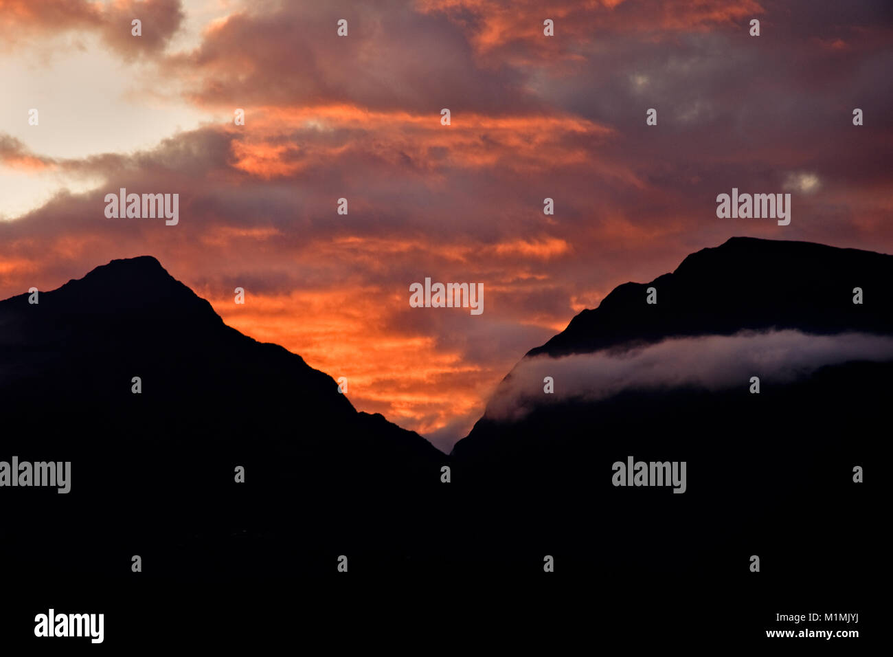 Sunset over mountains, Salazie, Reunion Island, France Stock Photo