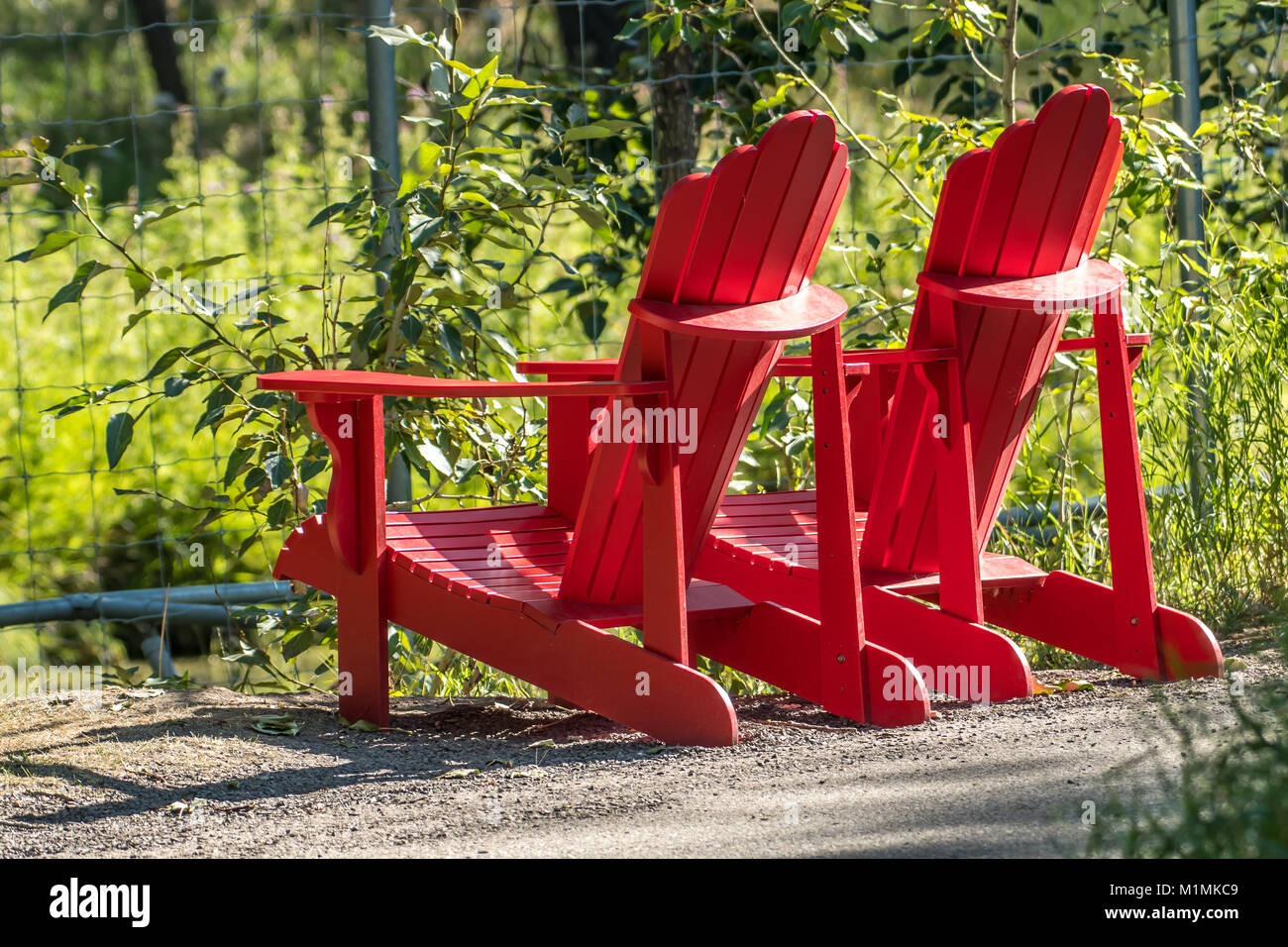 Two wooden deck chairs Stock Photo