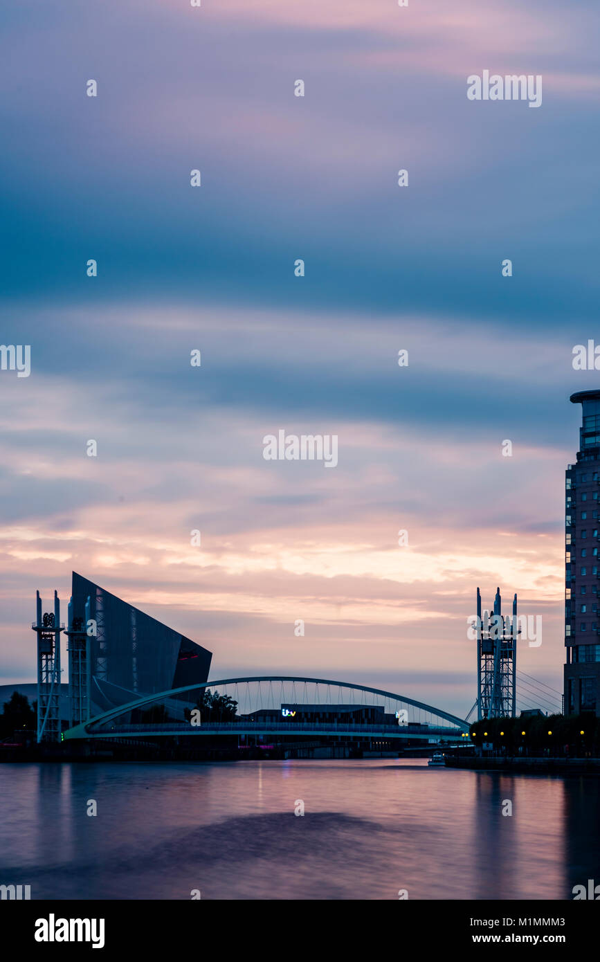 Sunset over Salford Quays Stock Photo