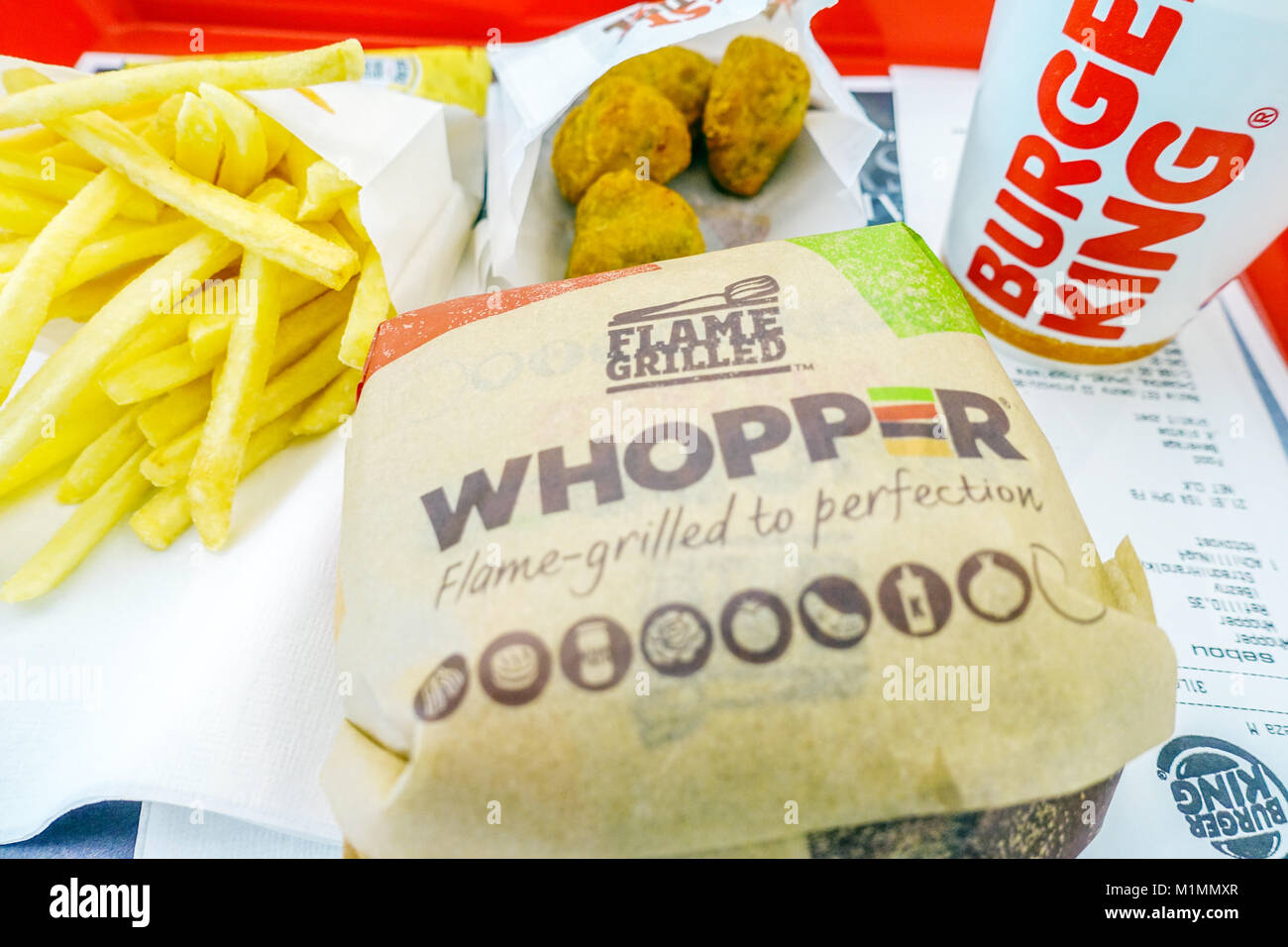 Burger King whopper meal menu Stock Photo