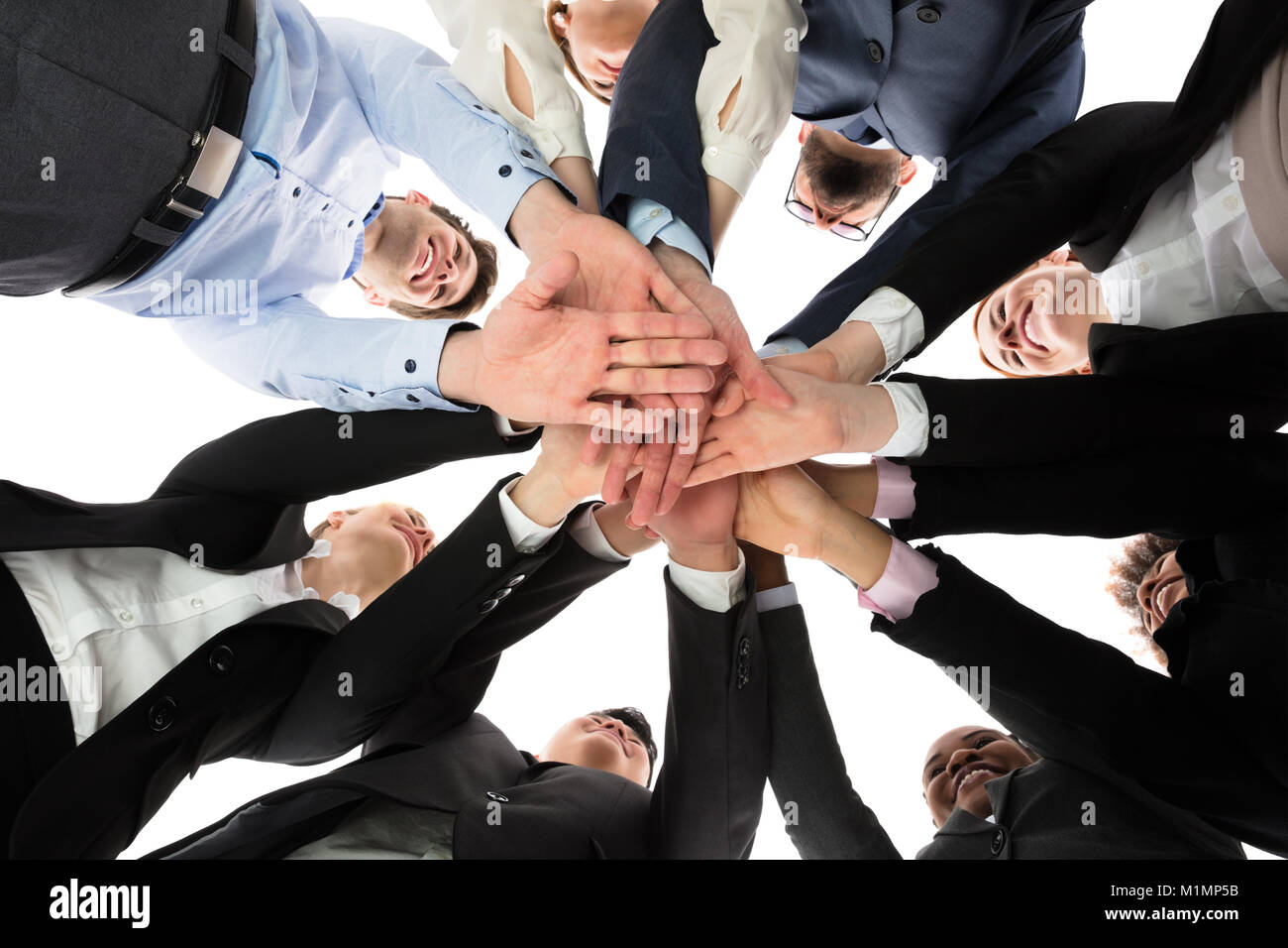 Low Angle View Of Multiracial People Stacking Hands Stock Photo - Alamy