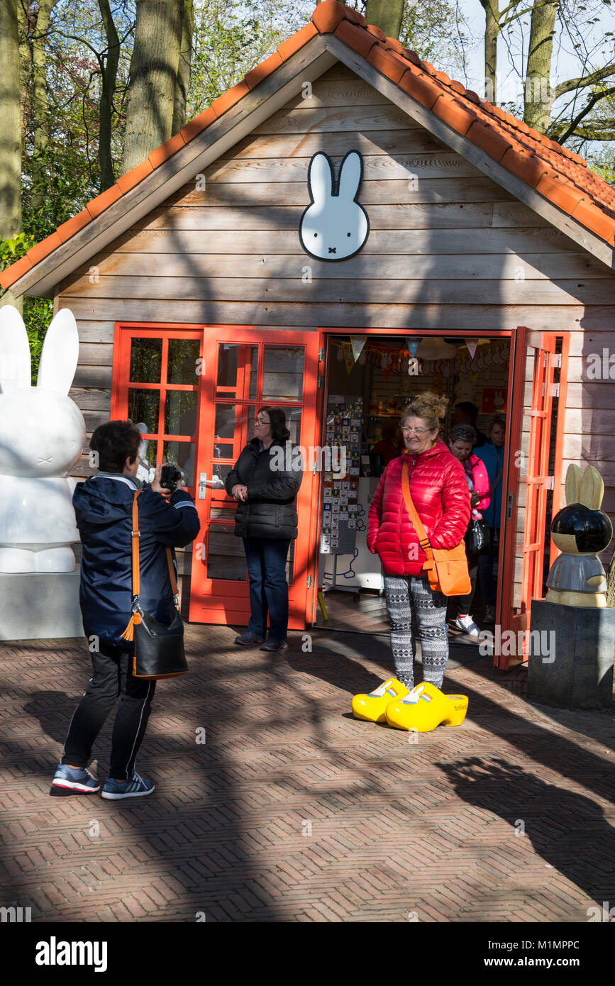 Visitor at the Miffy House, a children's play house in the gardens at
