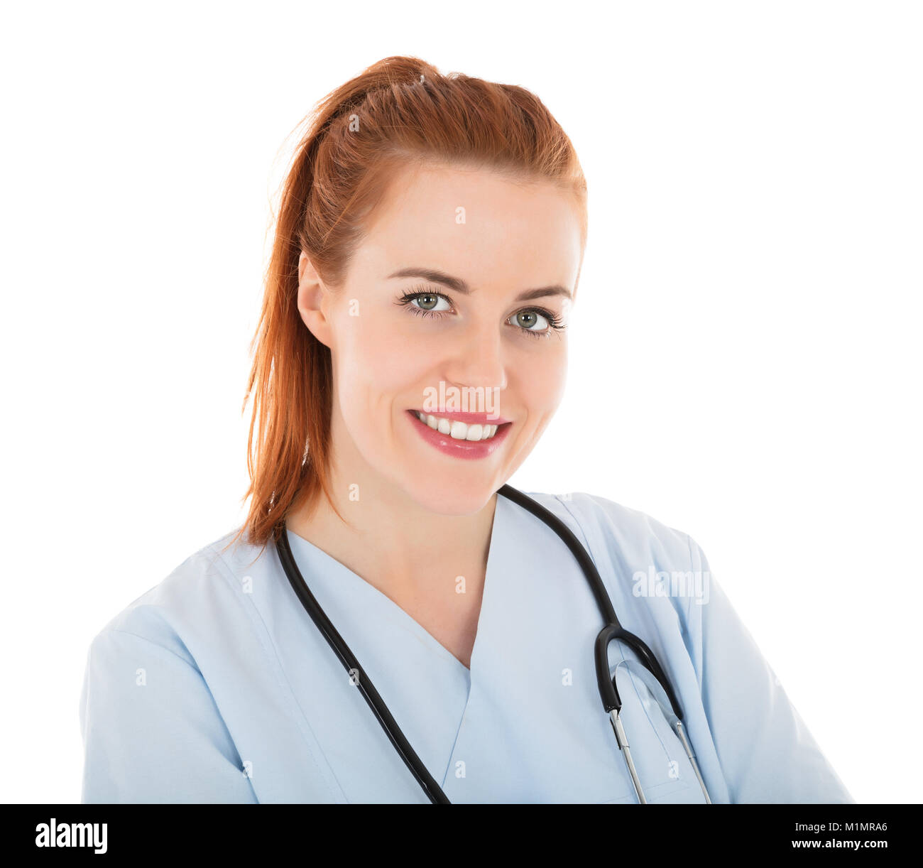Portrait Of A Happy Young Female Doctor With Stethoscope Stock Photo ...