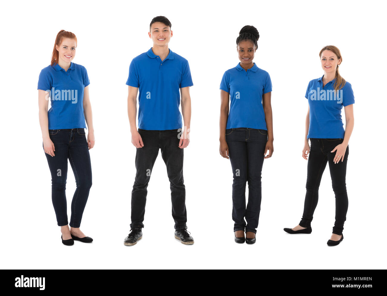 Portrait Of Multiracial Janitors Over White Background Stock Photo - Alamy