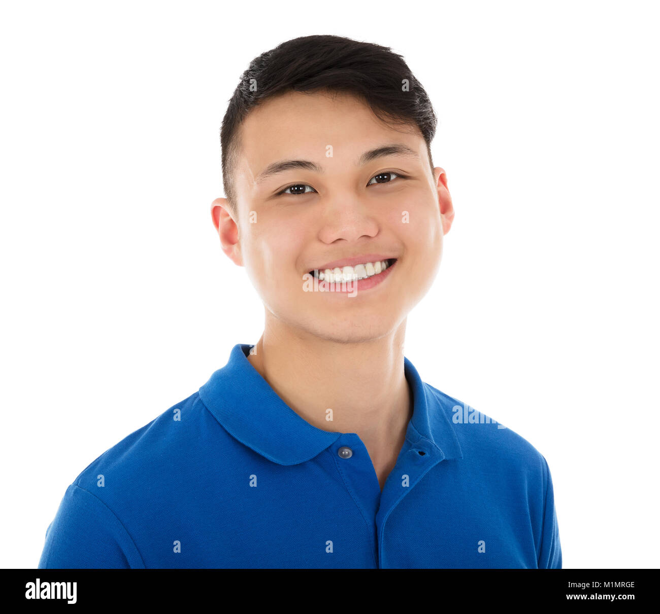 Happy Young Male Janitor Against White Background Stock Photo Alamy