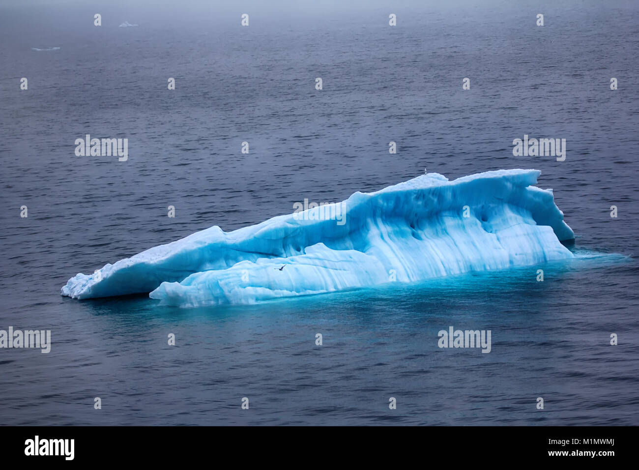 Blue growler (piece of iceberg) machined with water and overturned, collision with iceberg
